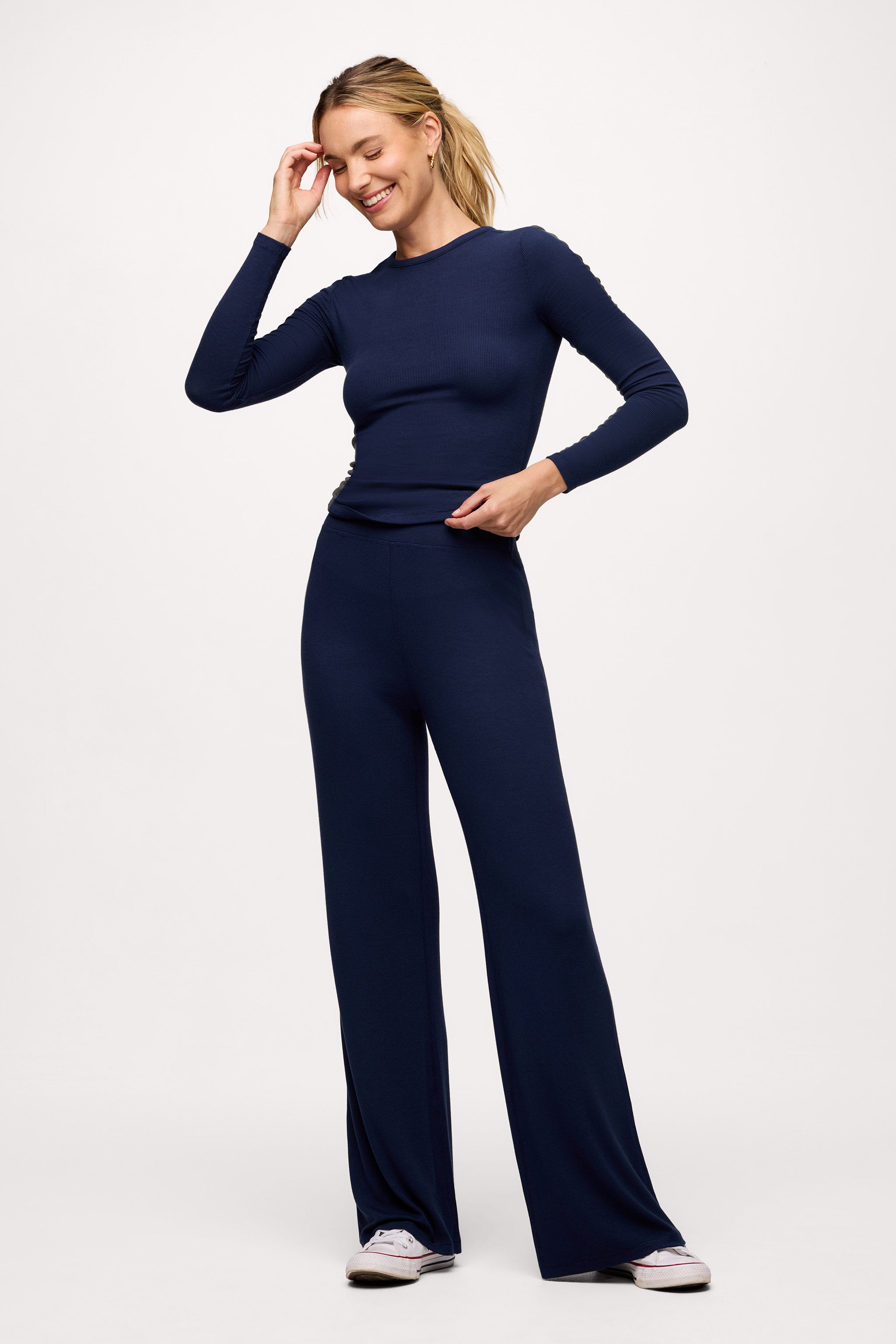 Slinky Rib Streamline Pant | Navy