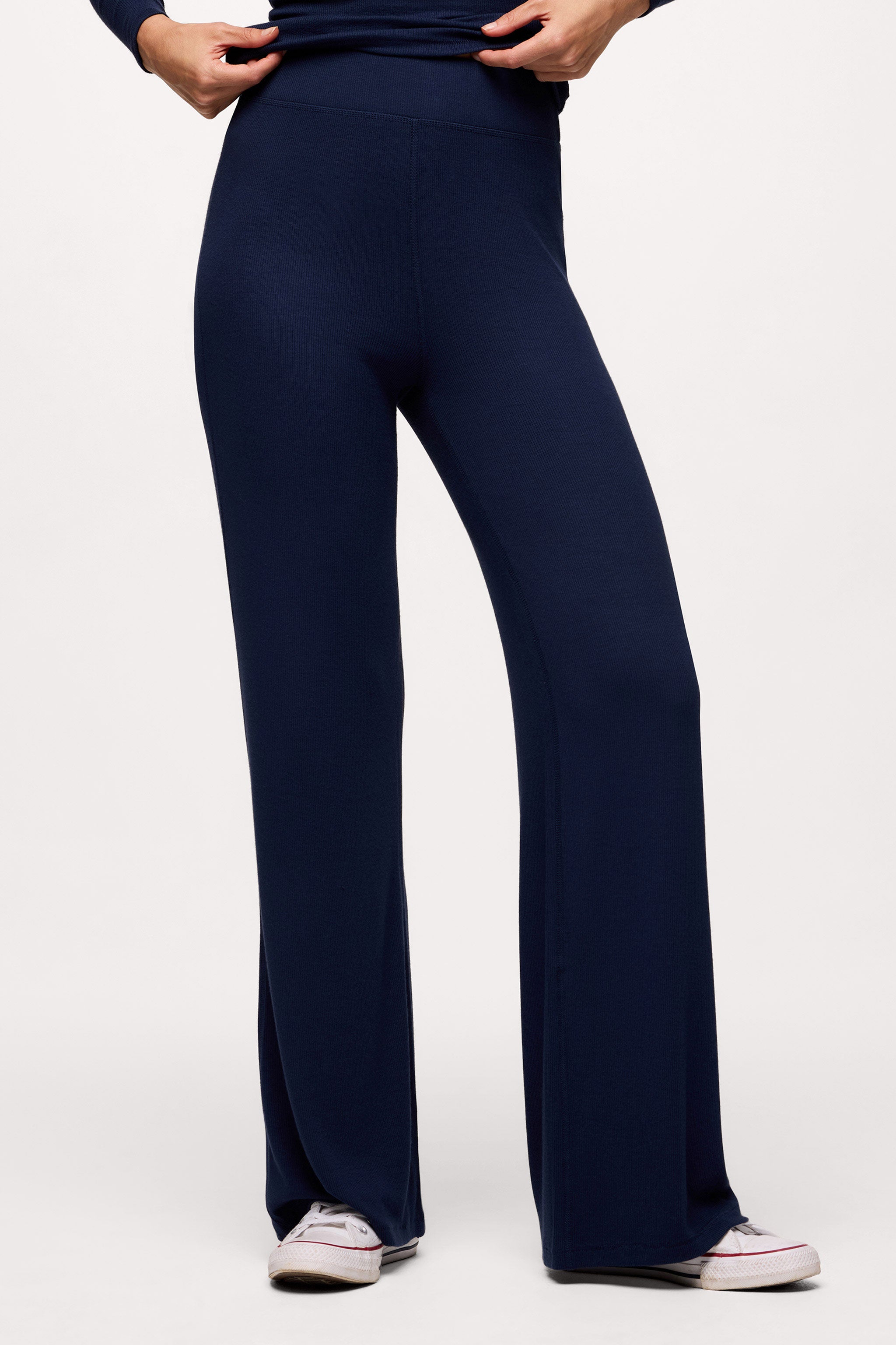 Slinky Rib Streamline Pant | Navy