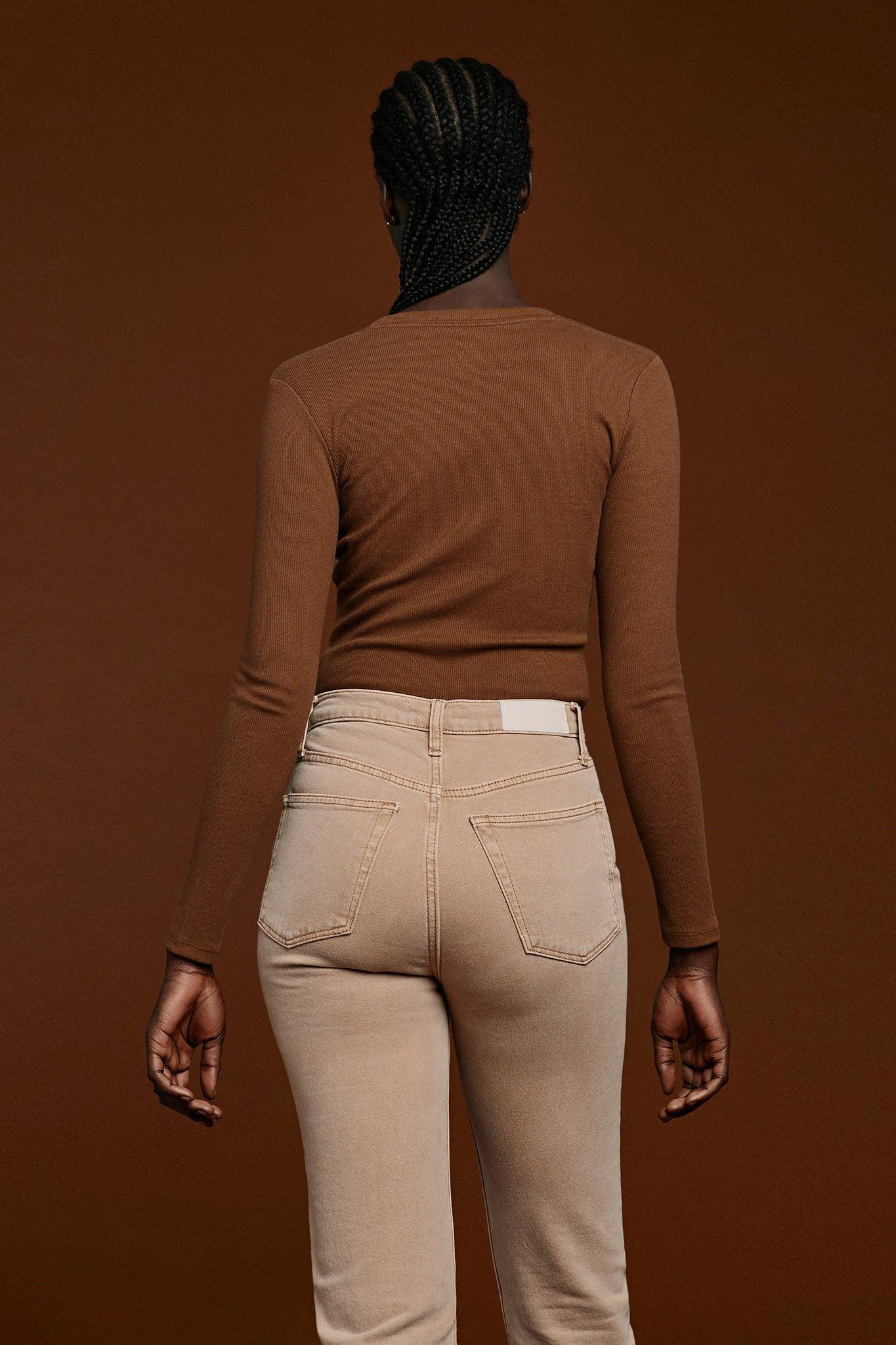 Women's Long Sleeve Ribbed Crewneck Bodysuit | Chocolate