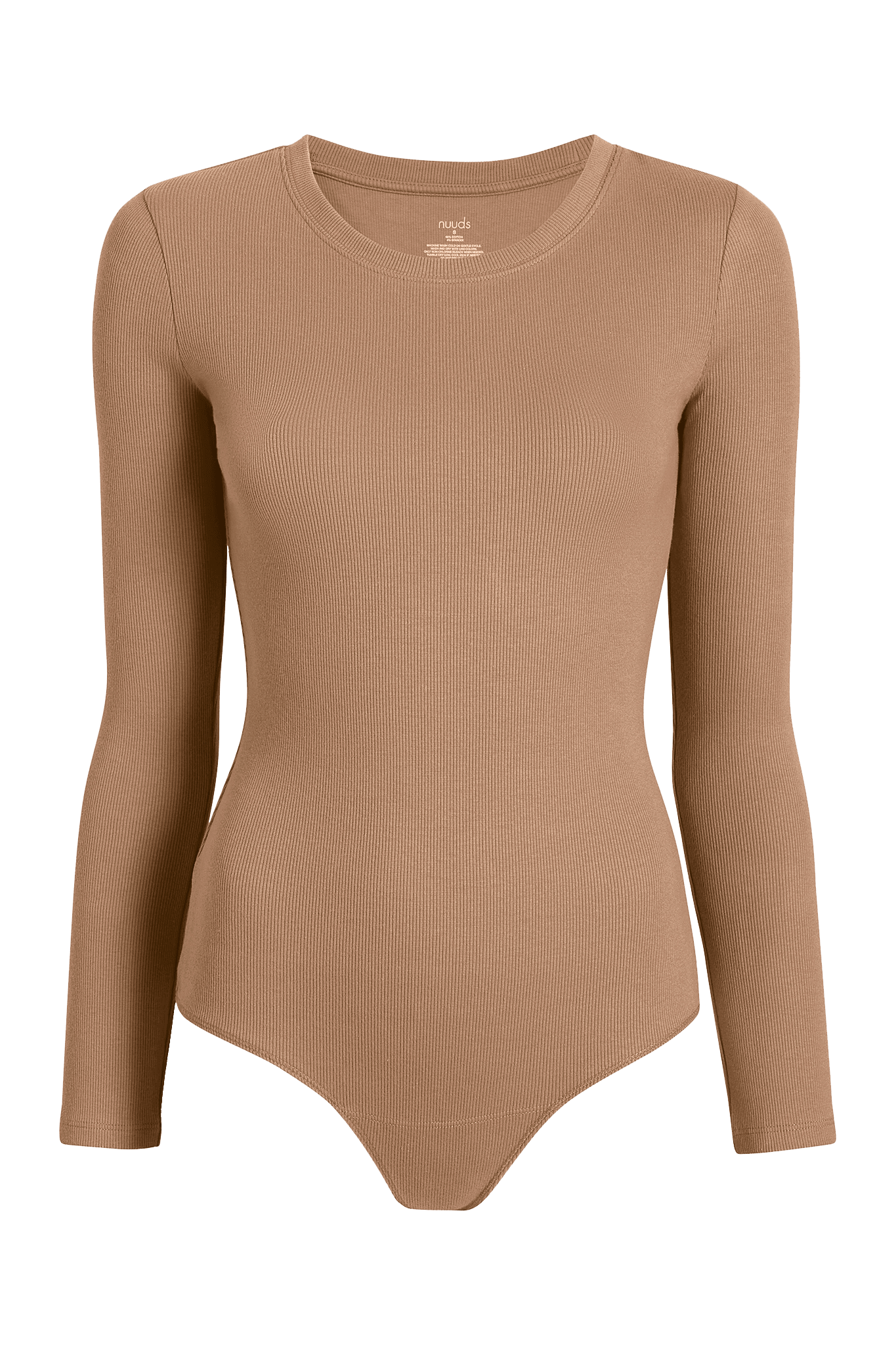 Women's Long Sleeve Ribbed Crewneck Bodysuit | Cinnamon