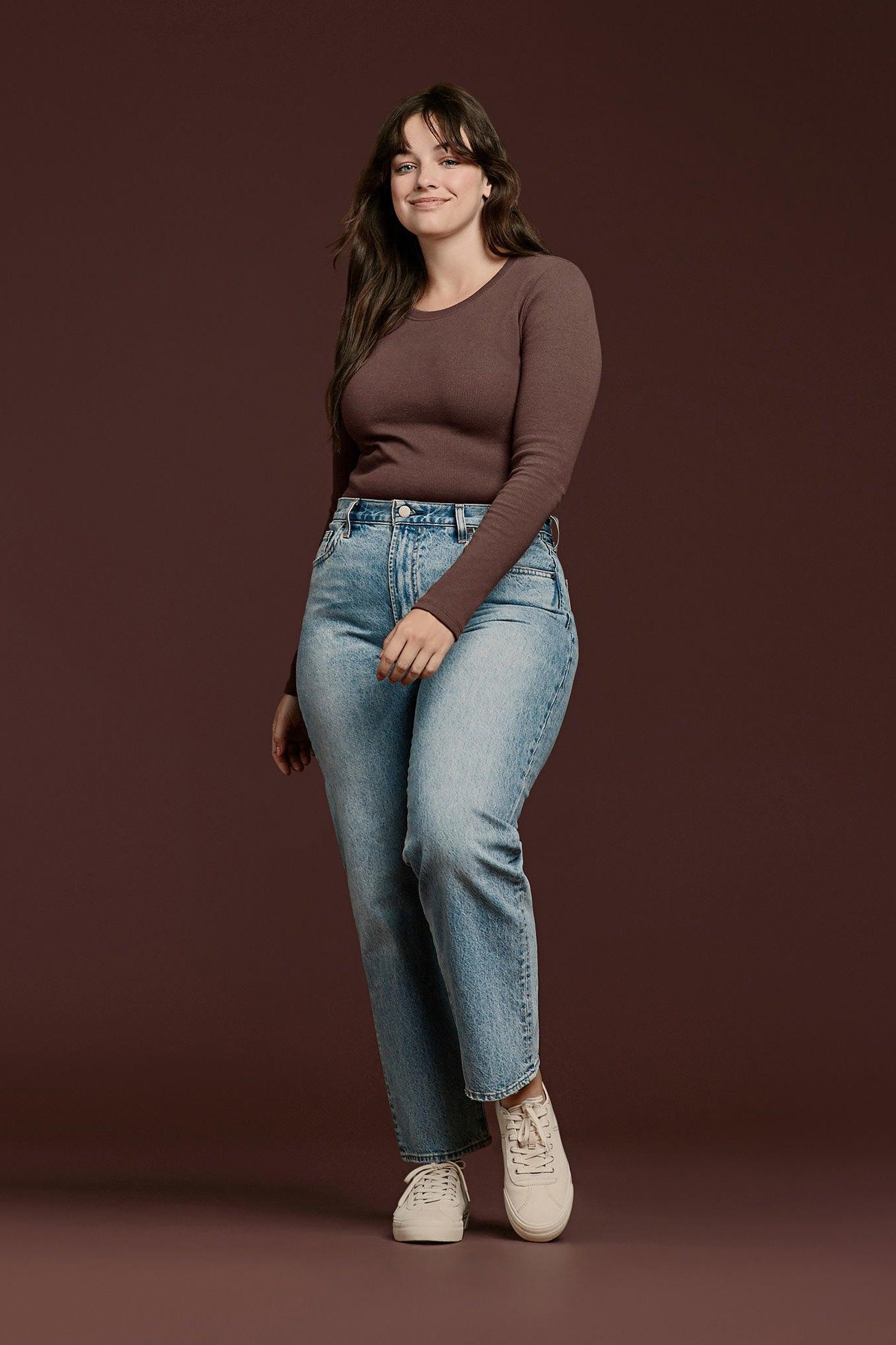 Women's Long Sleeve Ribbed Crewneck Bodysuit | Coffee