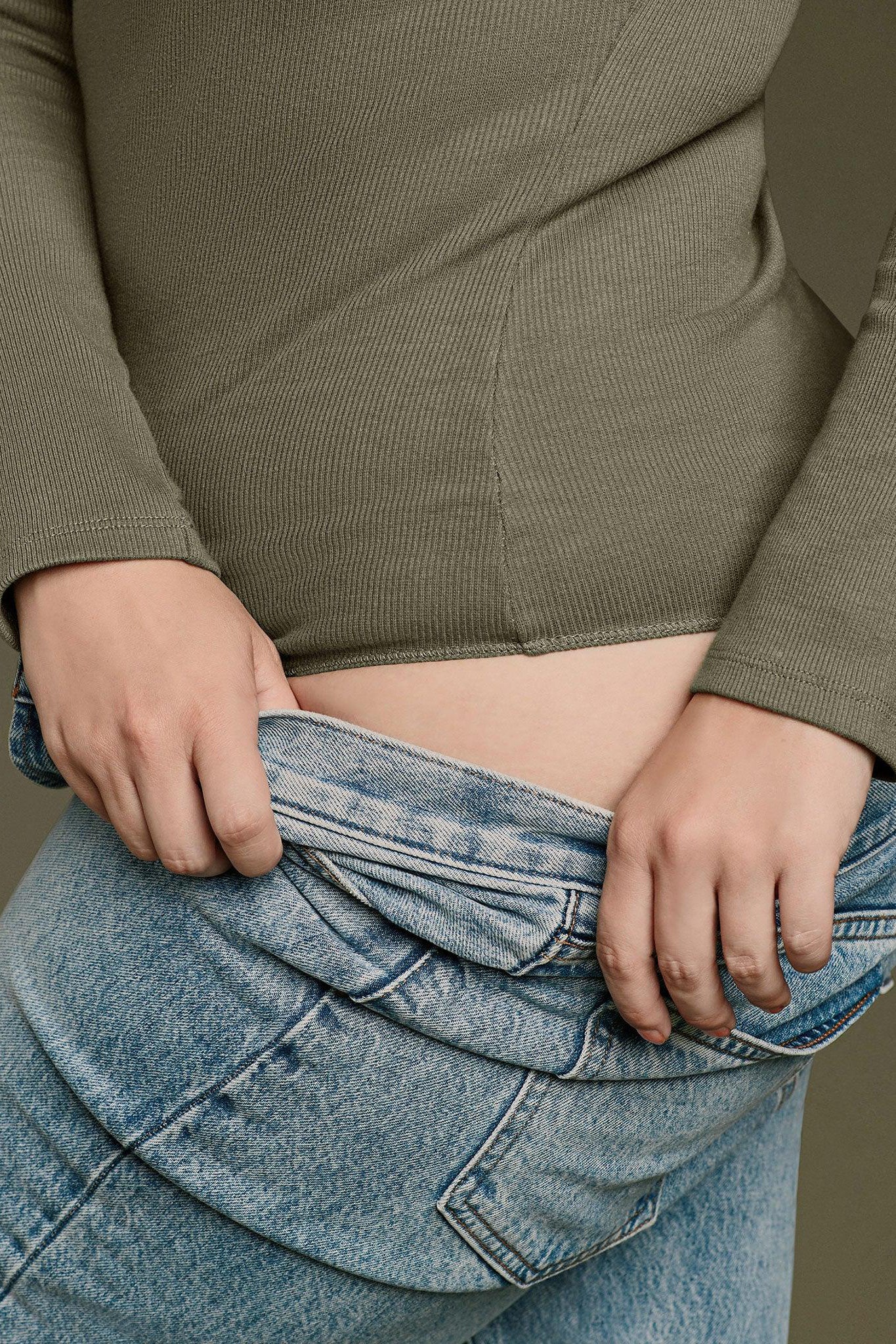 Women's Long Sleeve Ribbed Crewneck Bodysuit | Dark Olive