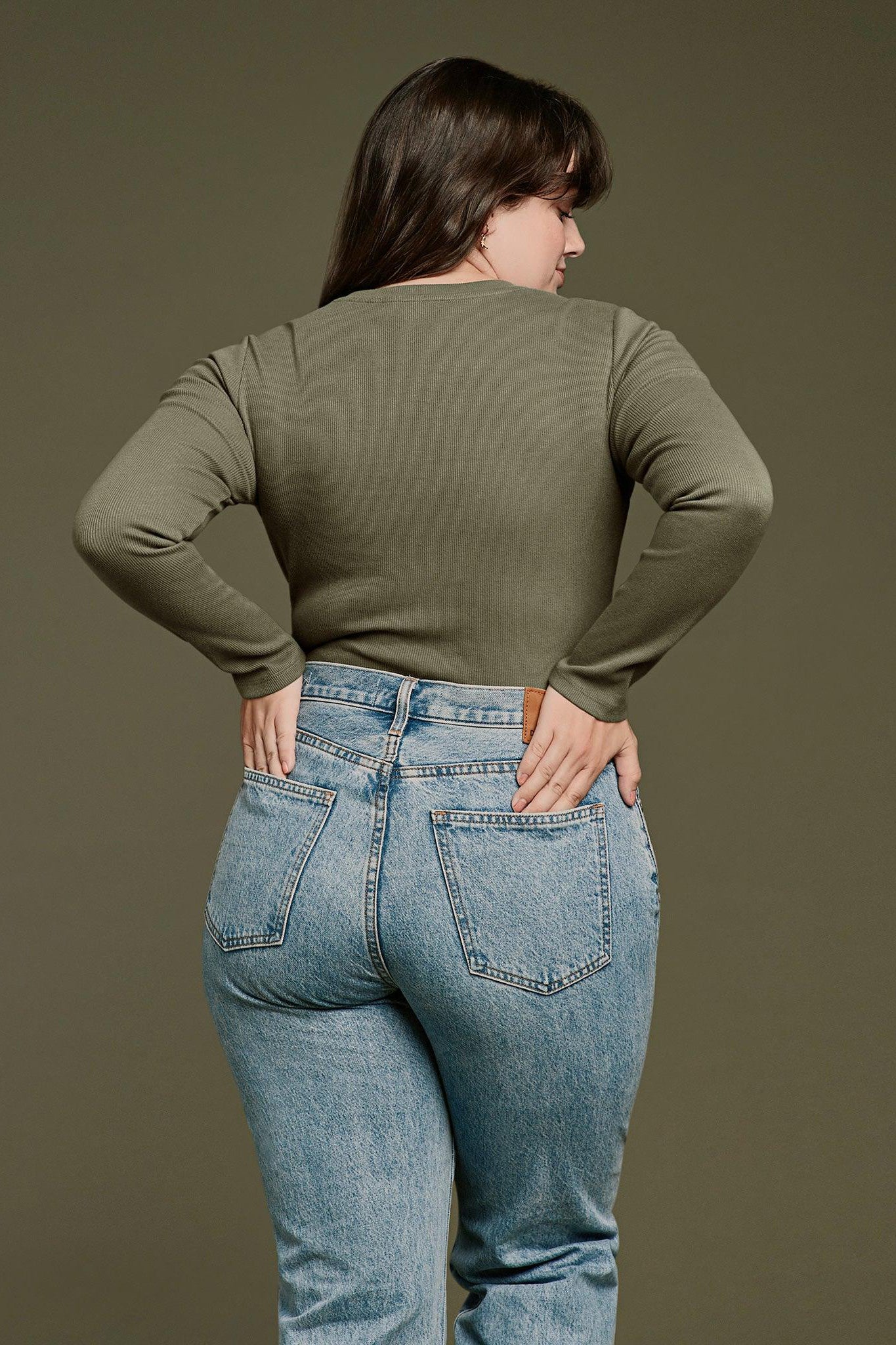 Women's Long Sleeve Ribbed Crewneck Bodysuit | Dark Olive