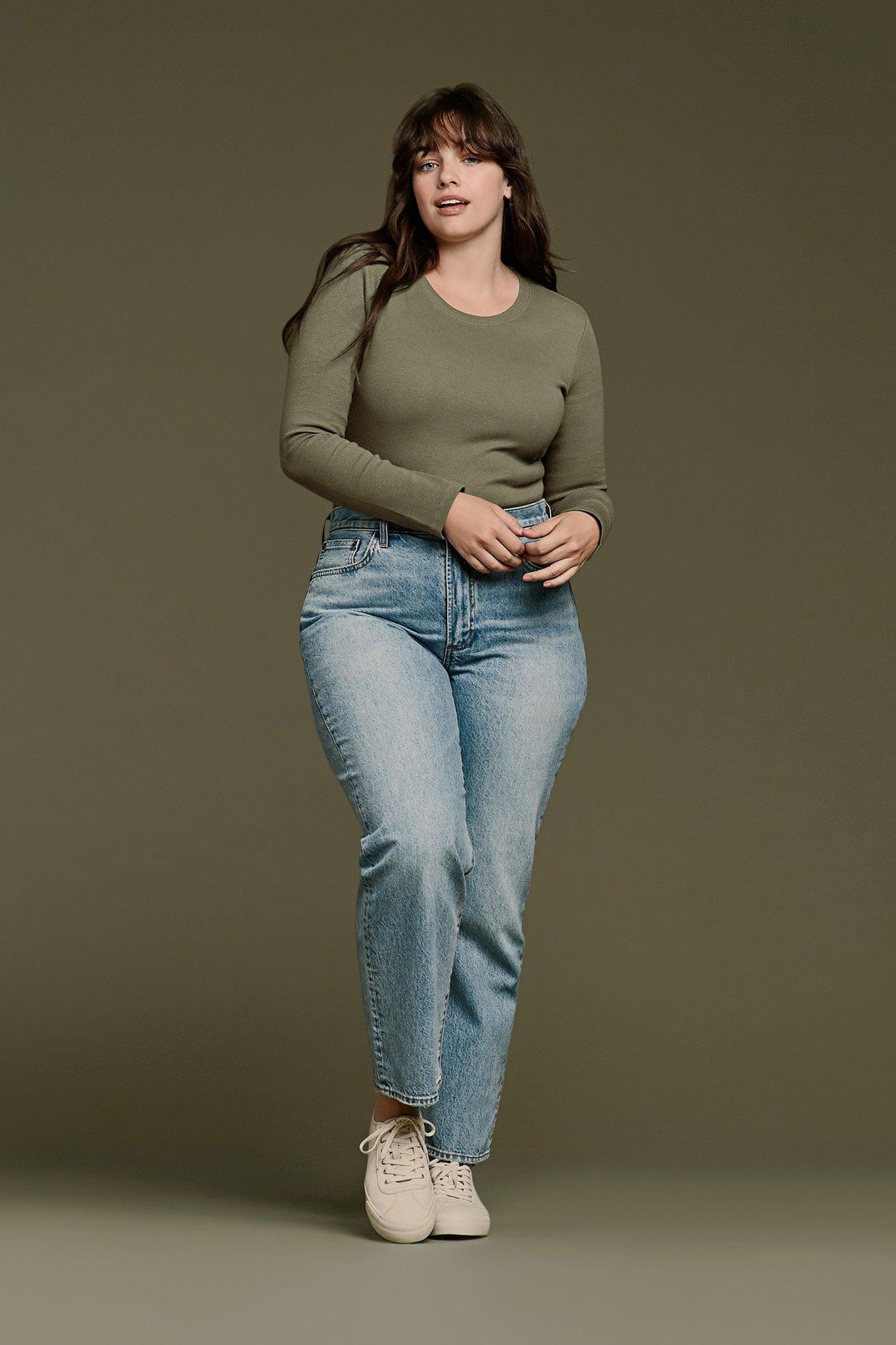 Women's Long Sleeve Ribbed Crewneck Bodysuit | Dark Olive