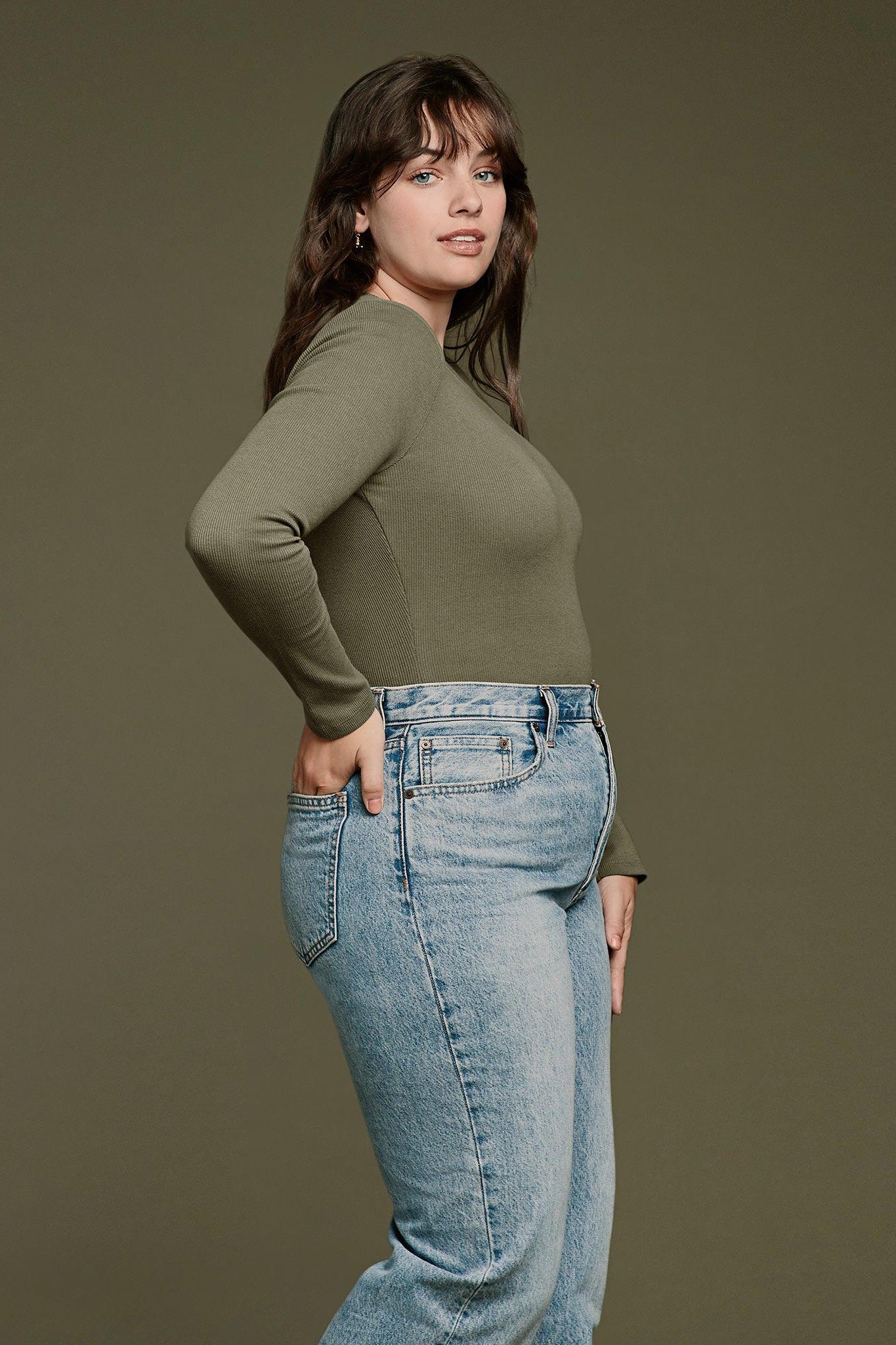 Women's Long Sleeve Ribbed Crewneck Bodysuit | Dark Olive