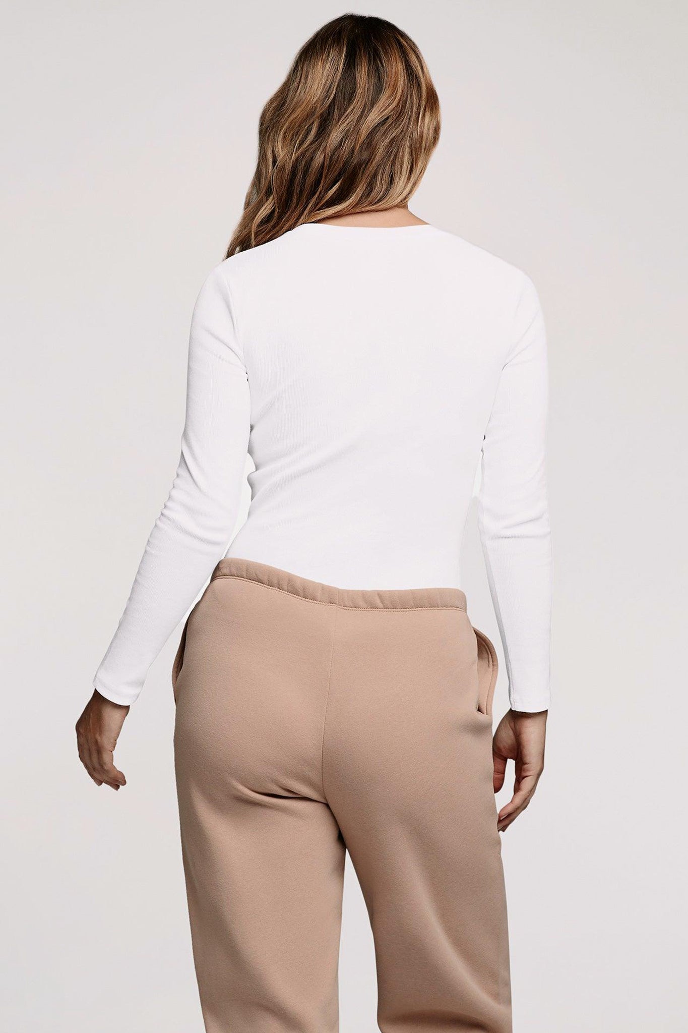 Women's Long Sleeve Ribbed Crewneck Bodysuit | White