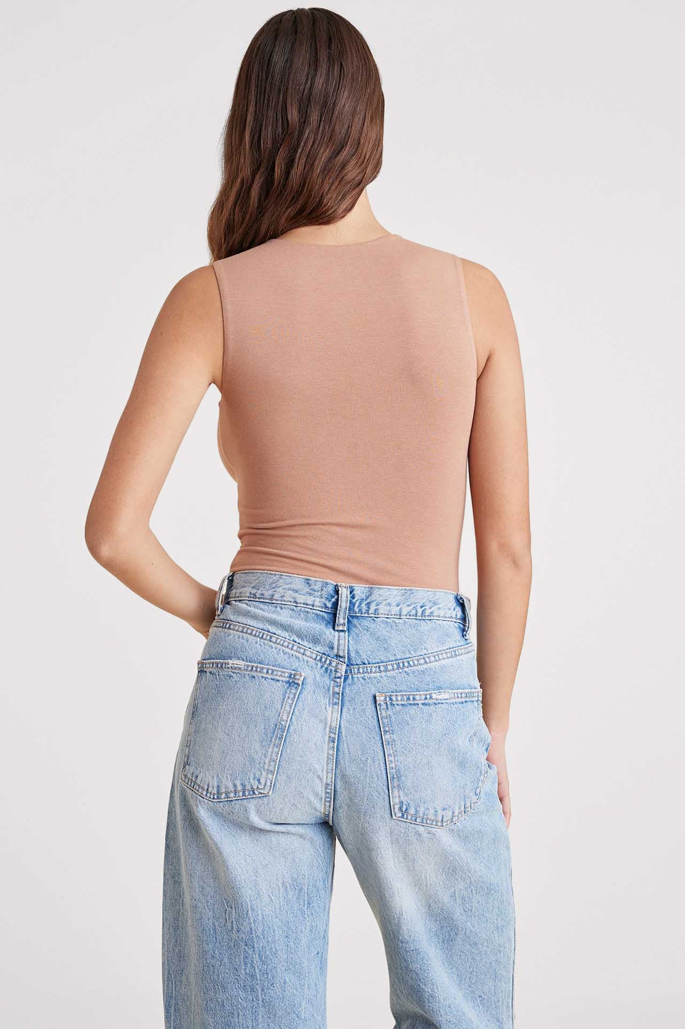 Cotton Stretch Classic Crewneck Tank Bodysuit | Clay