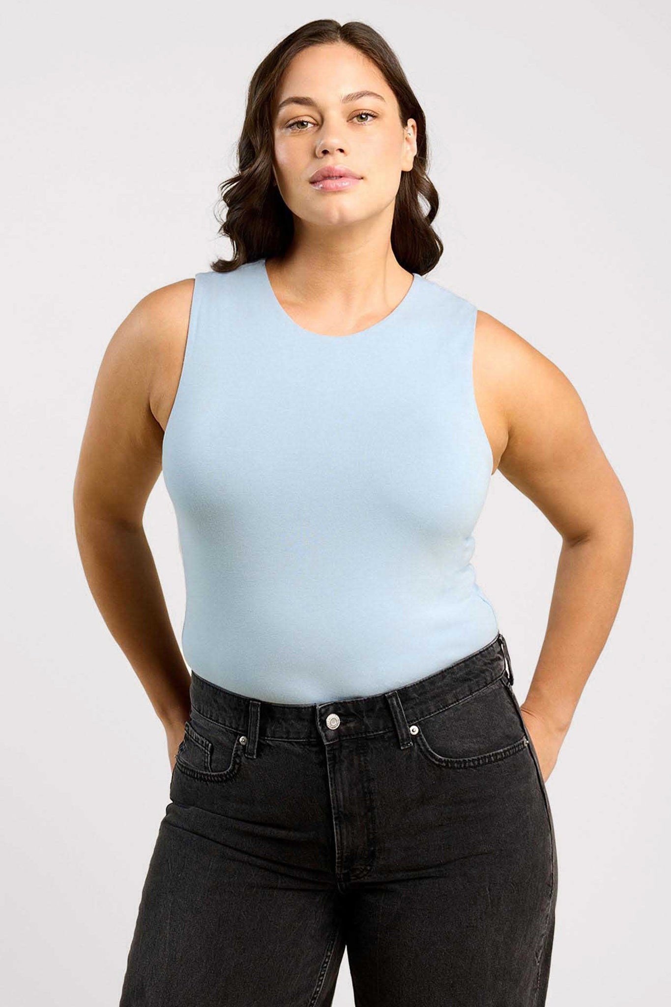 Cotton Stretch Classic Crewneck Tank Bodysuit