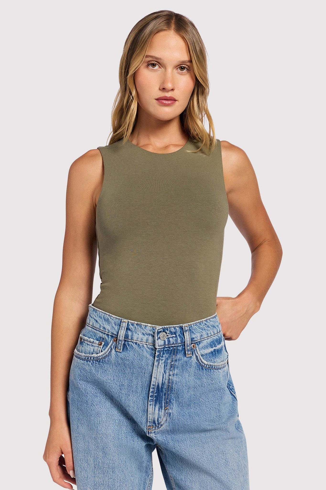 Cotton Stretch Classic Crewneck Tank Bodysuit