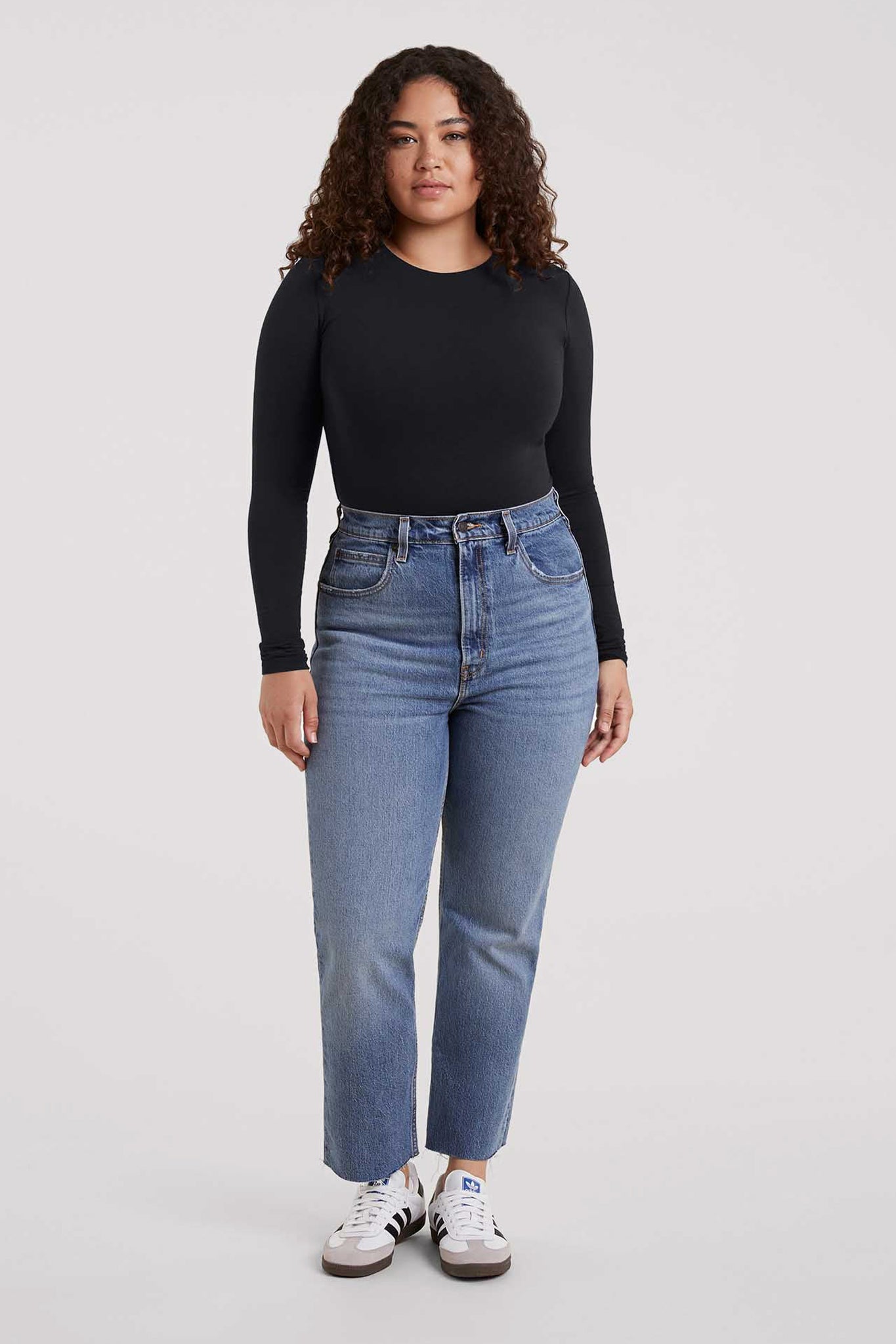 Cotton Stretch Long Sleeve Crewneck Bodysuit