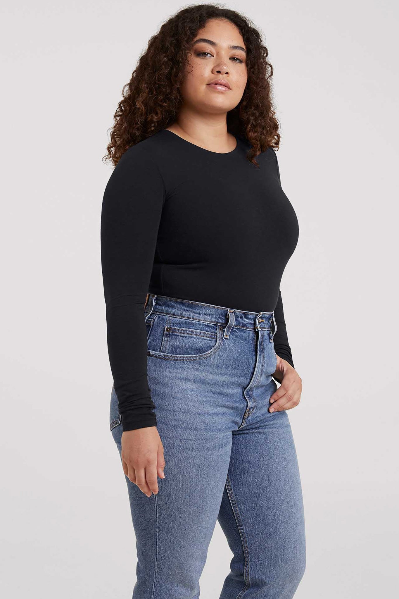 Cotton Stretch Long Sleeve Crewneck Bodysuit