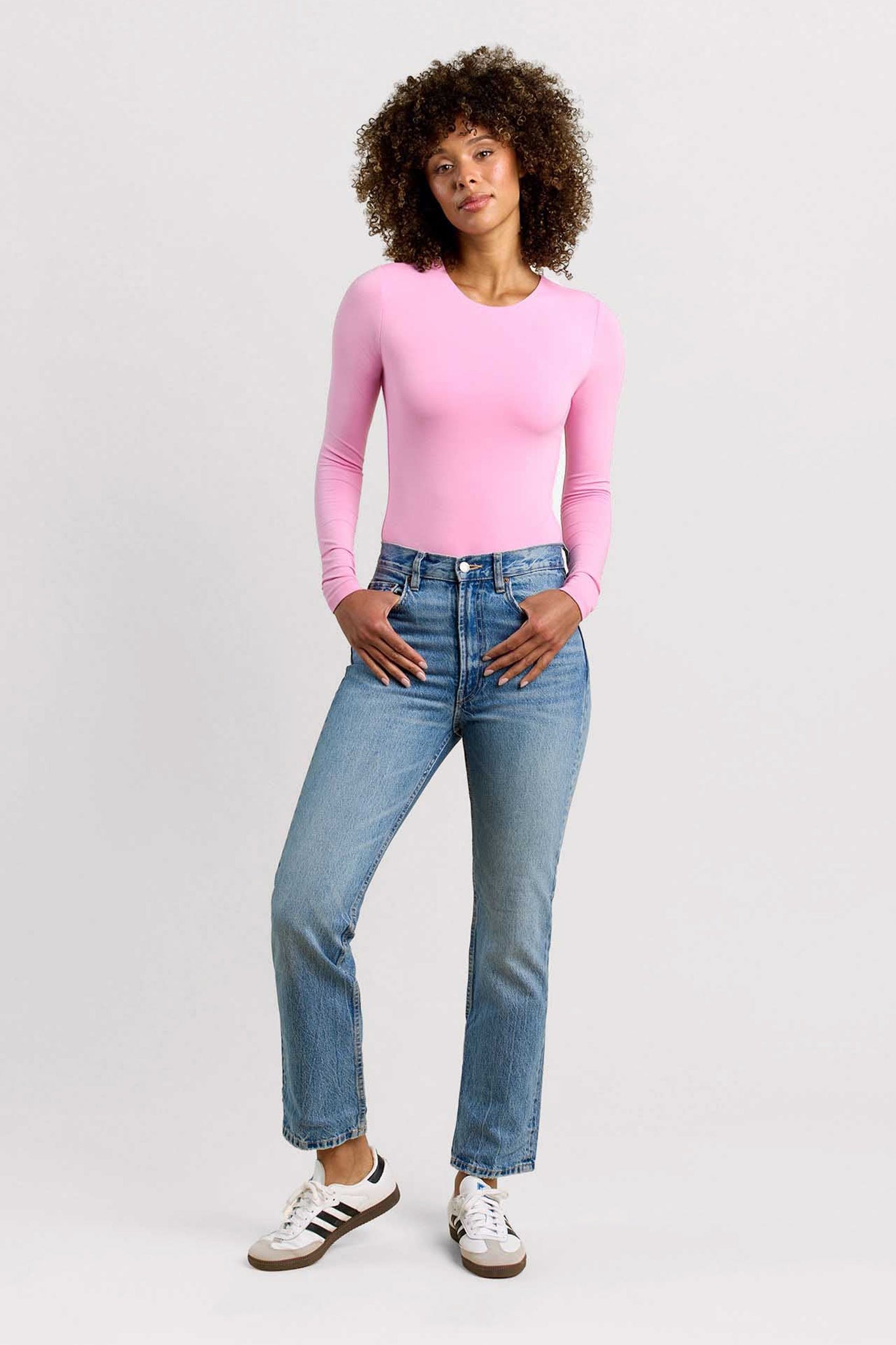 Cotton Stretch Long Sleeve Crewneck Bodysuit