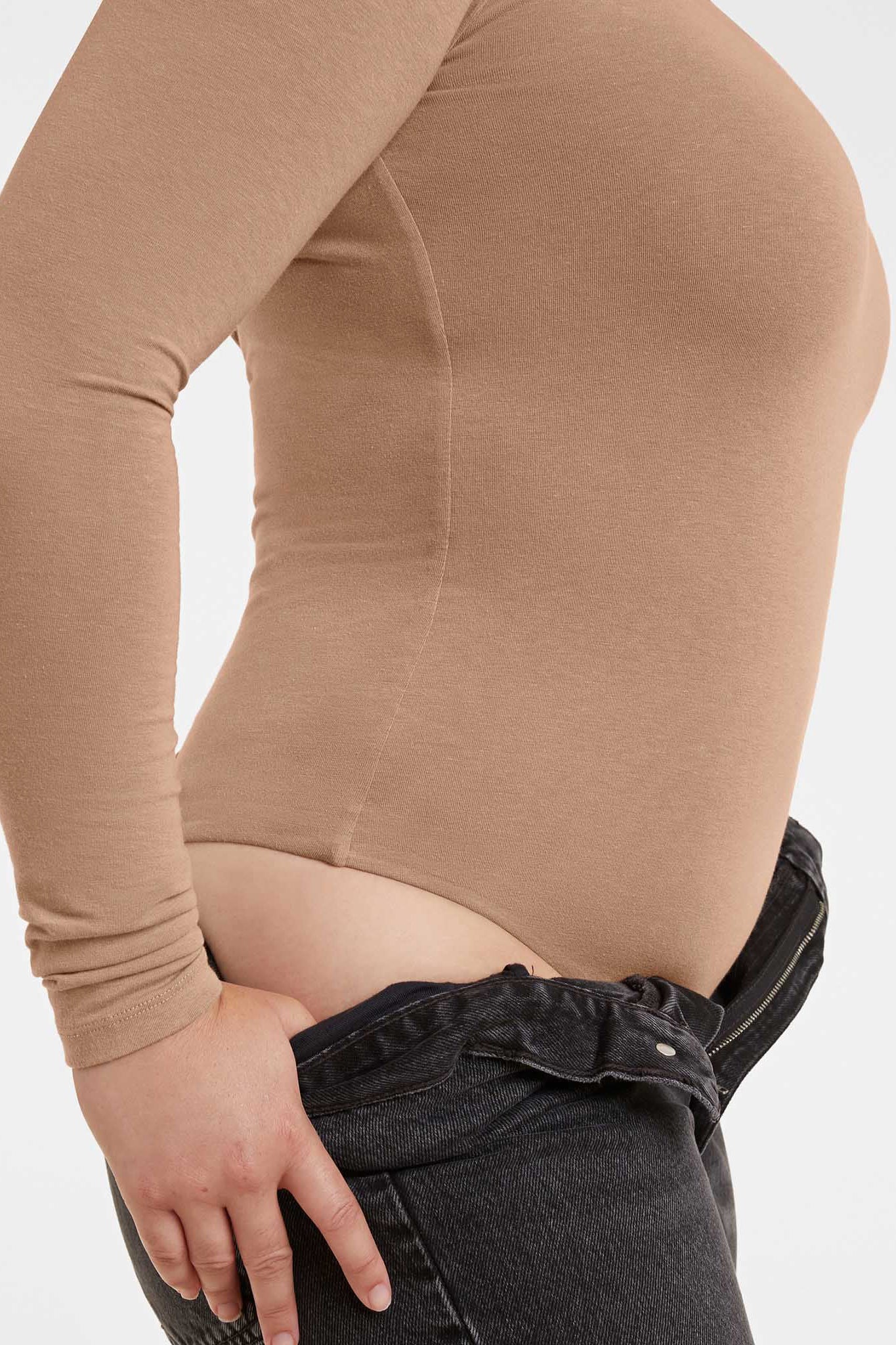 Cotton Stretch Long Sleeve Crewneck Bodysuit