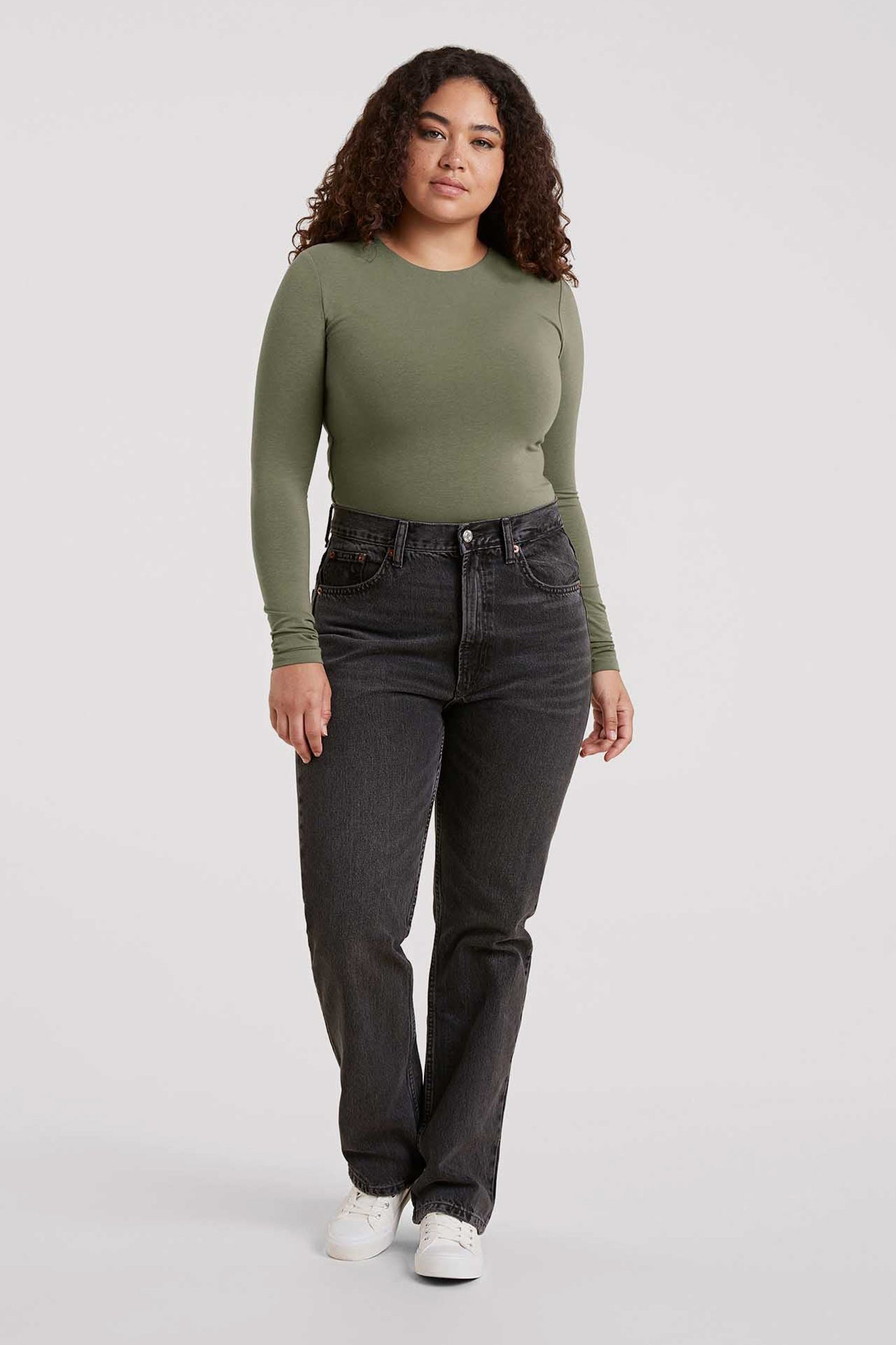 Cotton Stretch Long Sleeve Crewneck Bodysuit