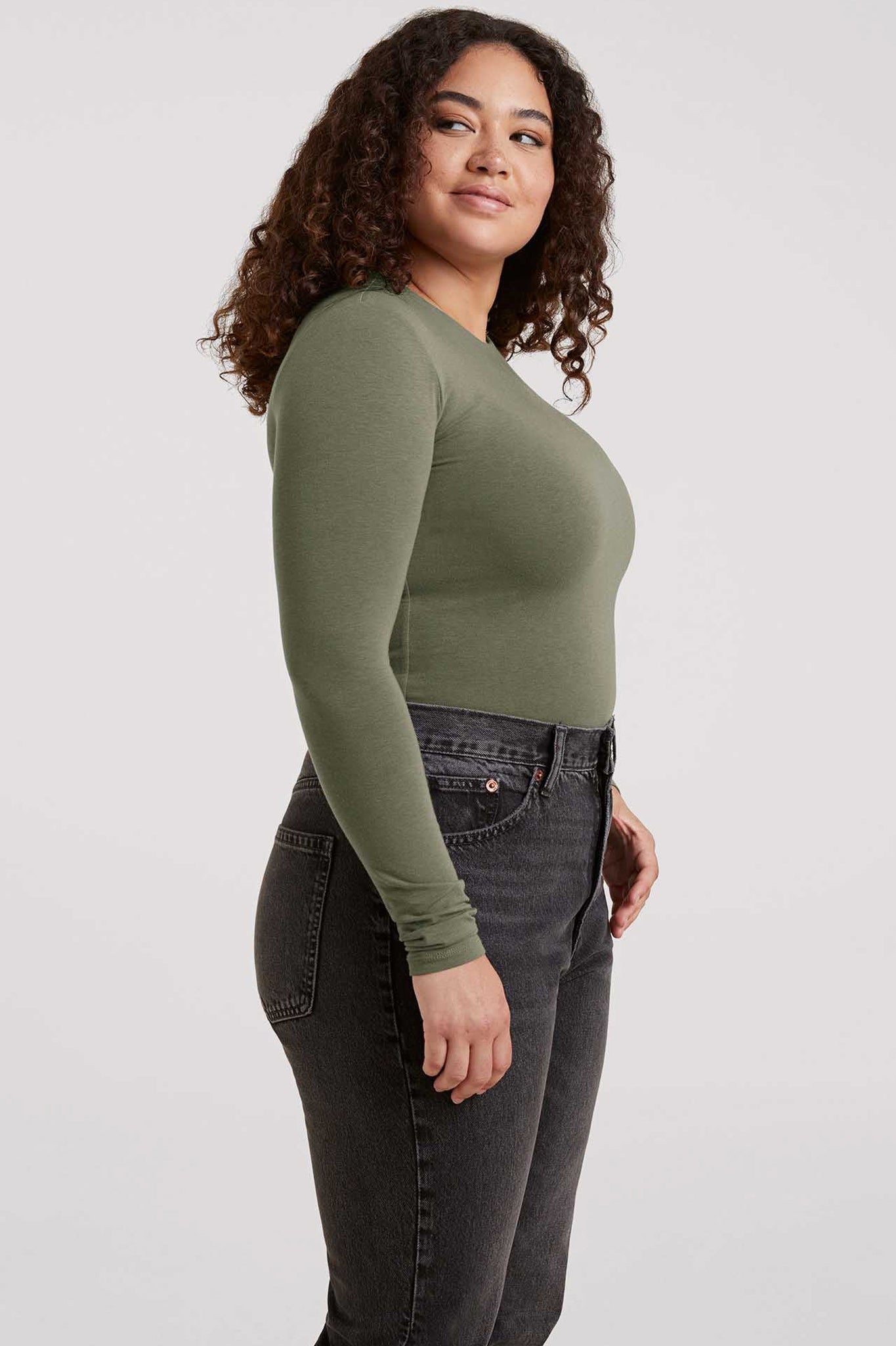 Cotton Stretch Long Sleeve Crewneck Bodysuit