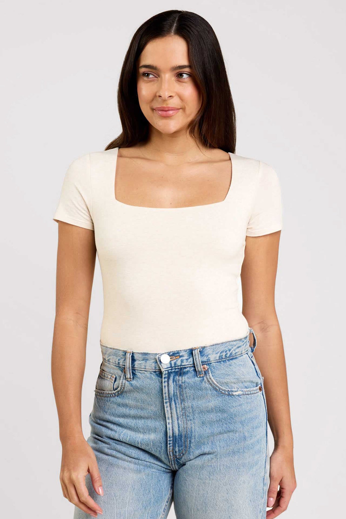 Cotton Stretch Short Sleeve Square Neck Bodysuit