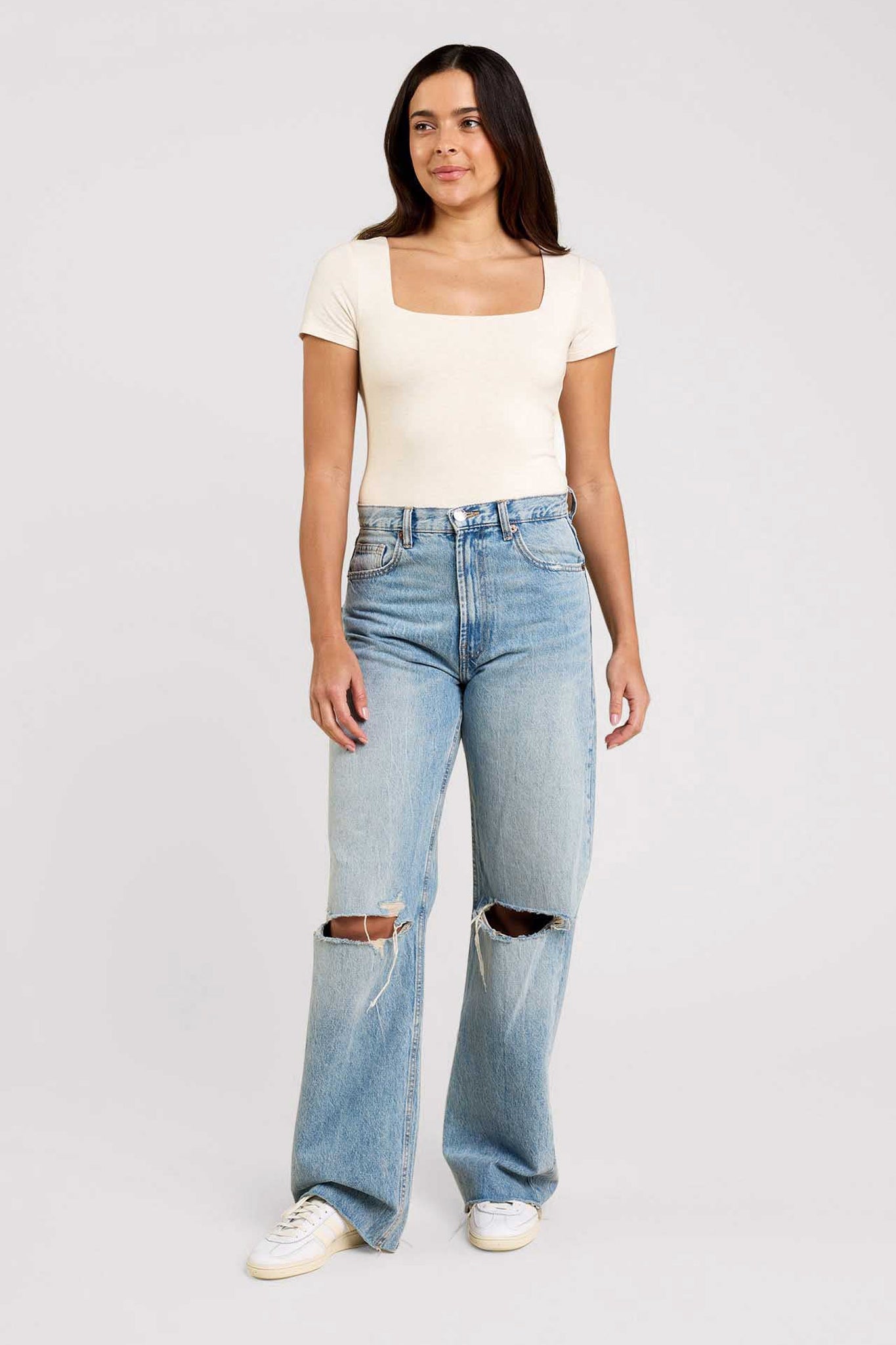 Cotton Stretch Short Sleeve Square Neck Bodysuit