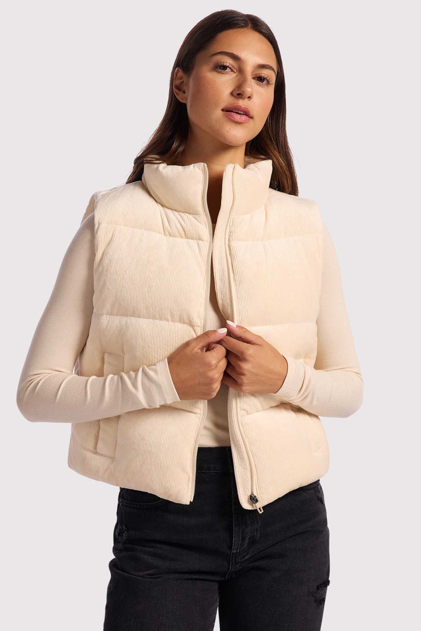Ribbed Velour Puffer Vest