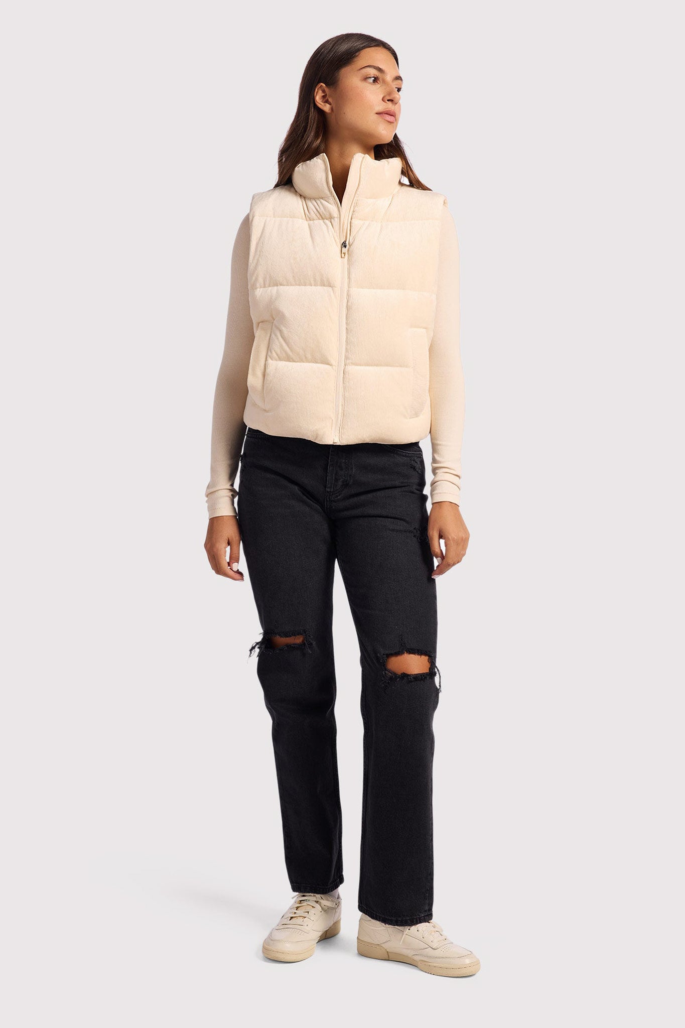 Ribbed Velour Puffer Vest