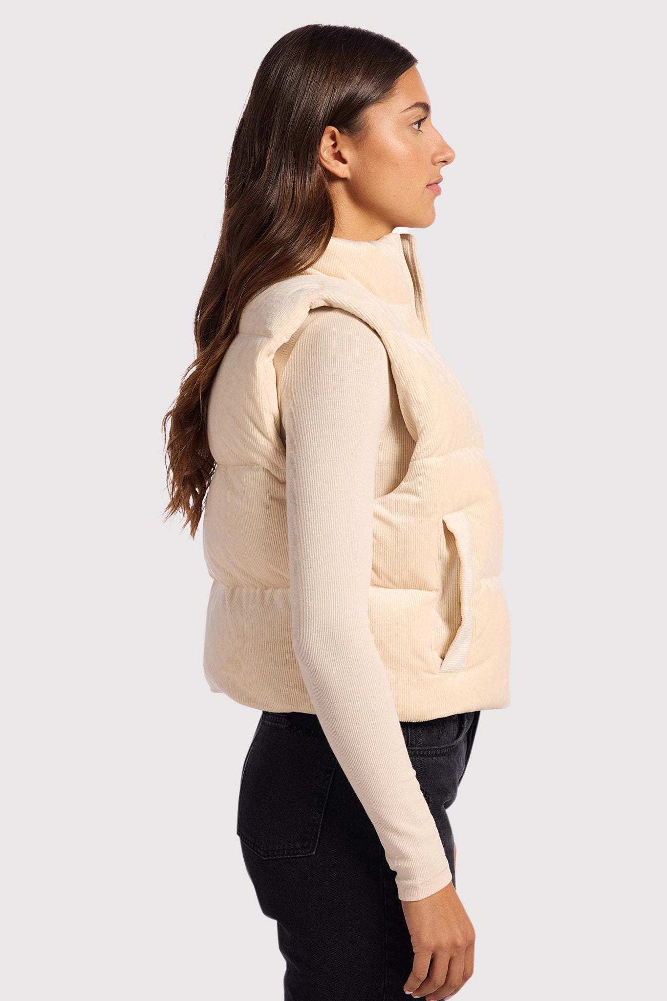 Ribbed Velour Puffer Vest