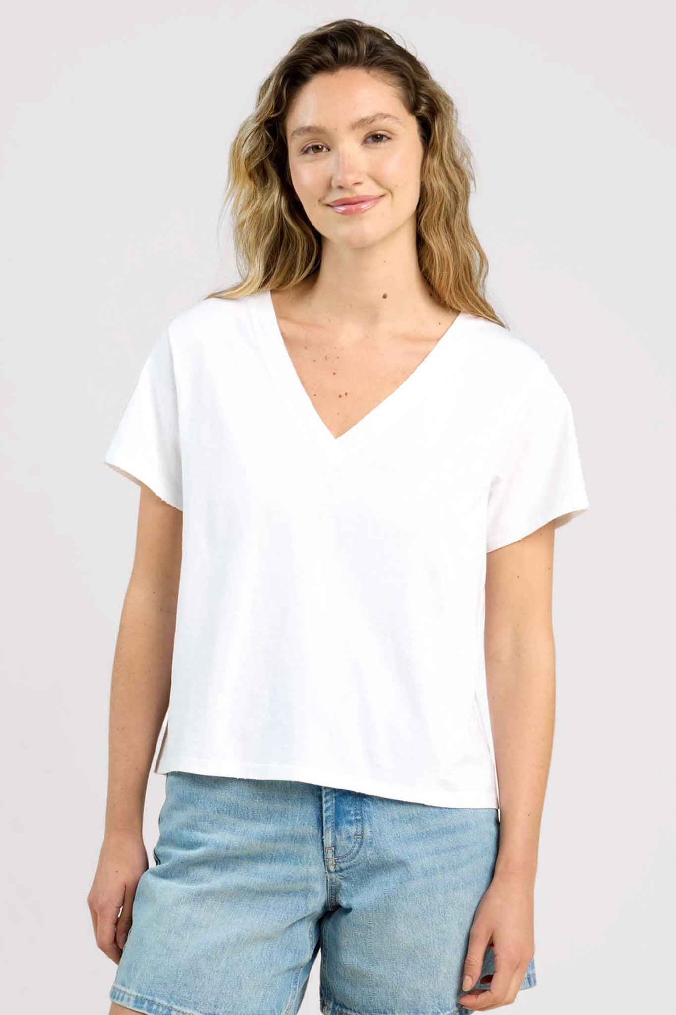 v neck dress t shirt Vintage Cotton V-Neck Everyday T-Shirt White / XXXL