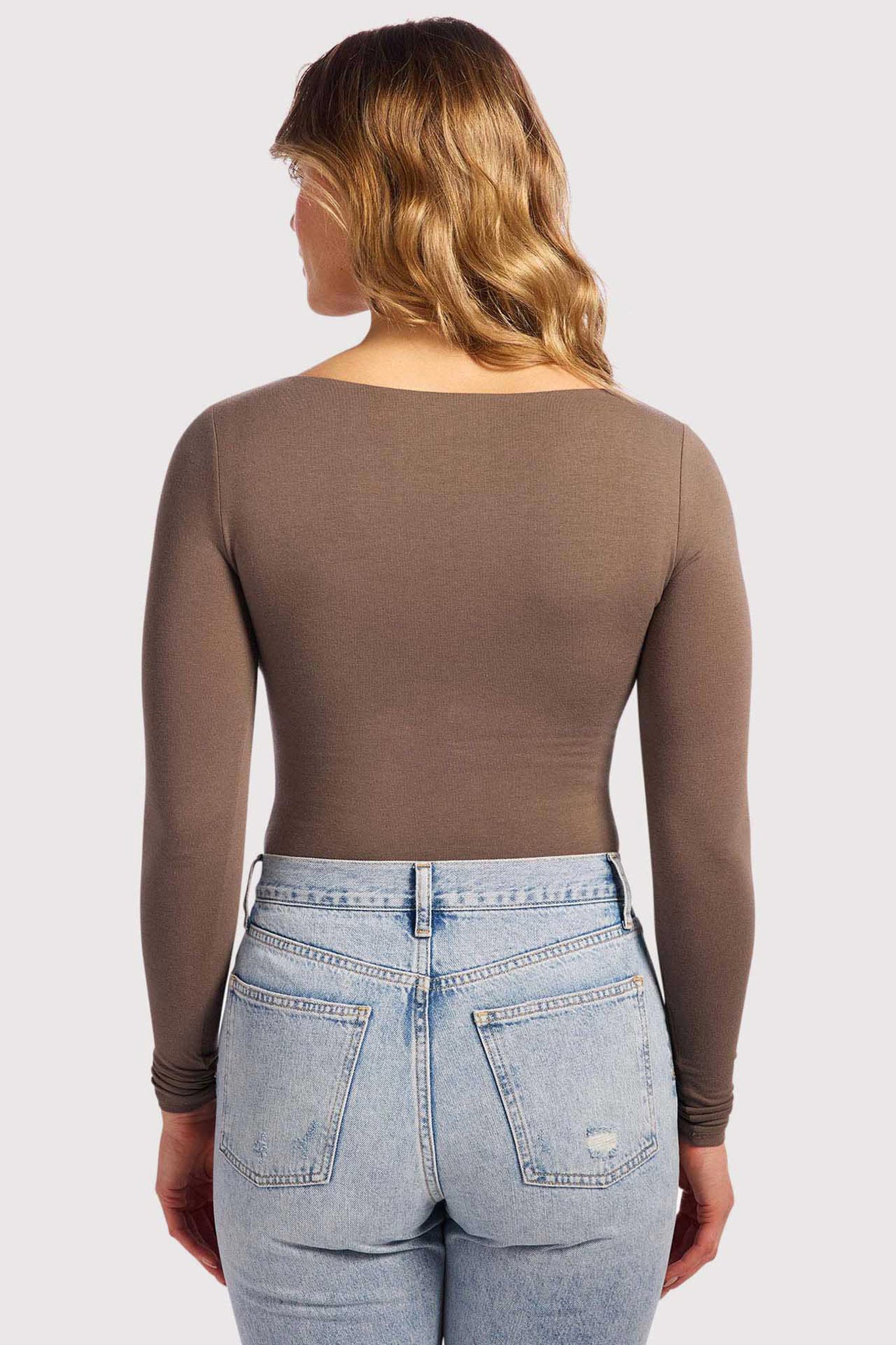 Cotton Stretch Long Sleeve Square Neck Bodysuit