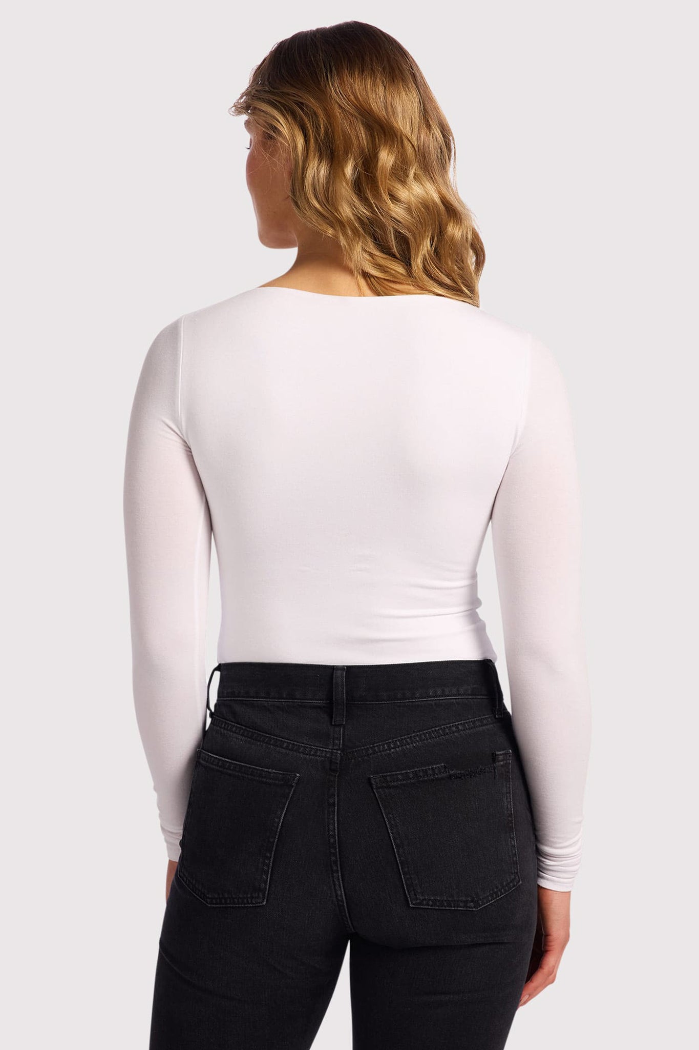 Cotton Stretch Long Sleeve Square Neck Bodysuit