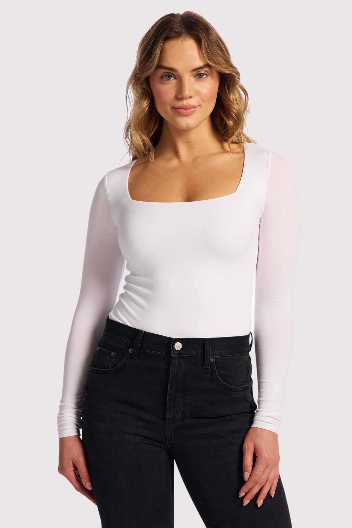 Cotton Stretch Long Sleeve Square Neck Bodysuit