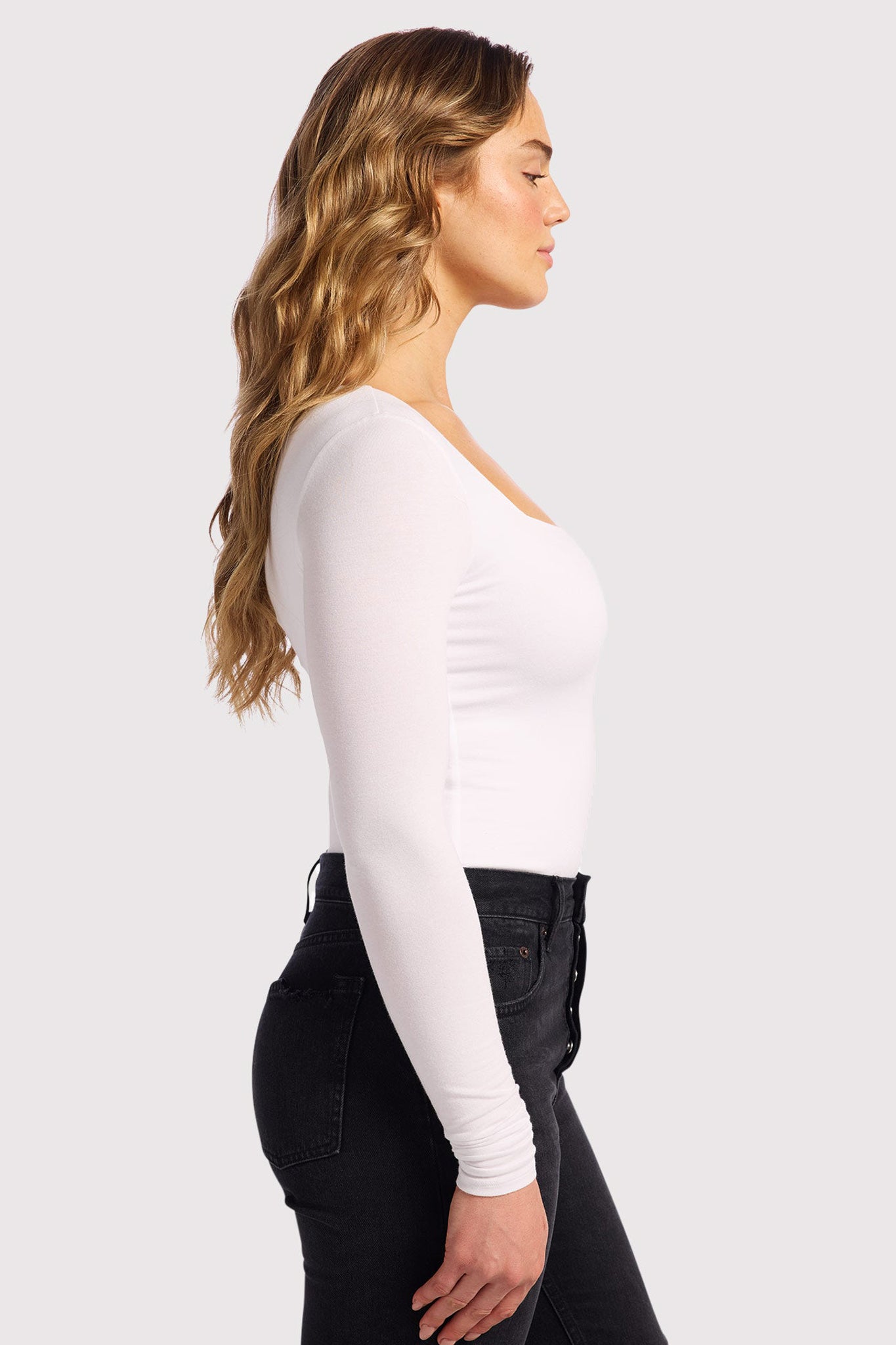 Cotton Stretch Long Sleeve Square Neck Bodysuit