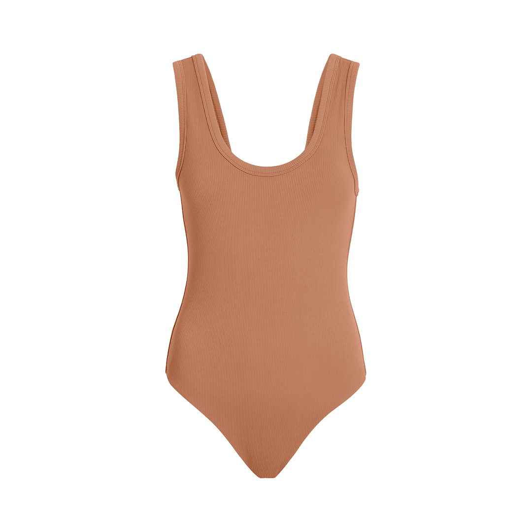 Women's Ribbed Scoop Tank Bodysuit | Clay