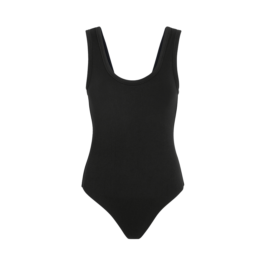Women's Ribbed Scoop Tank Bodysuit | Black