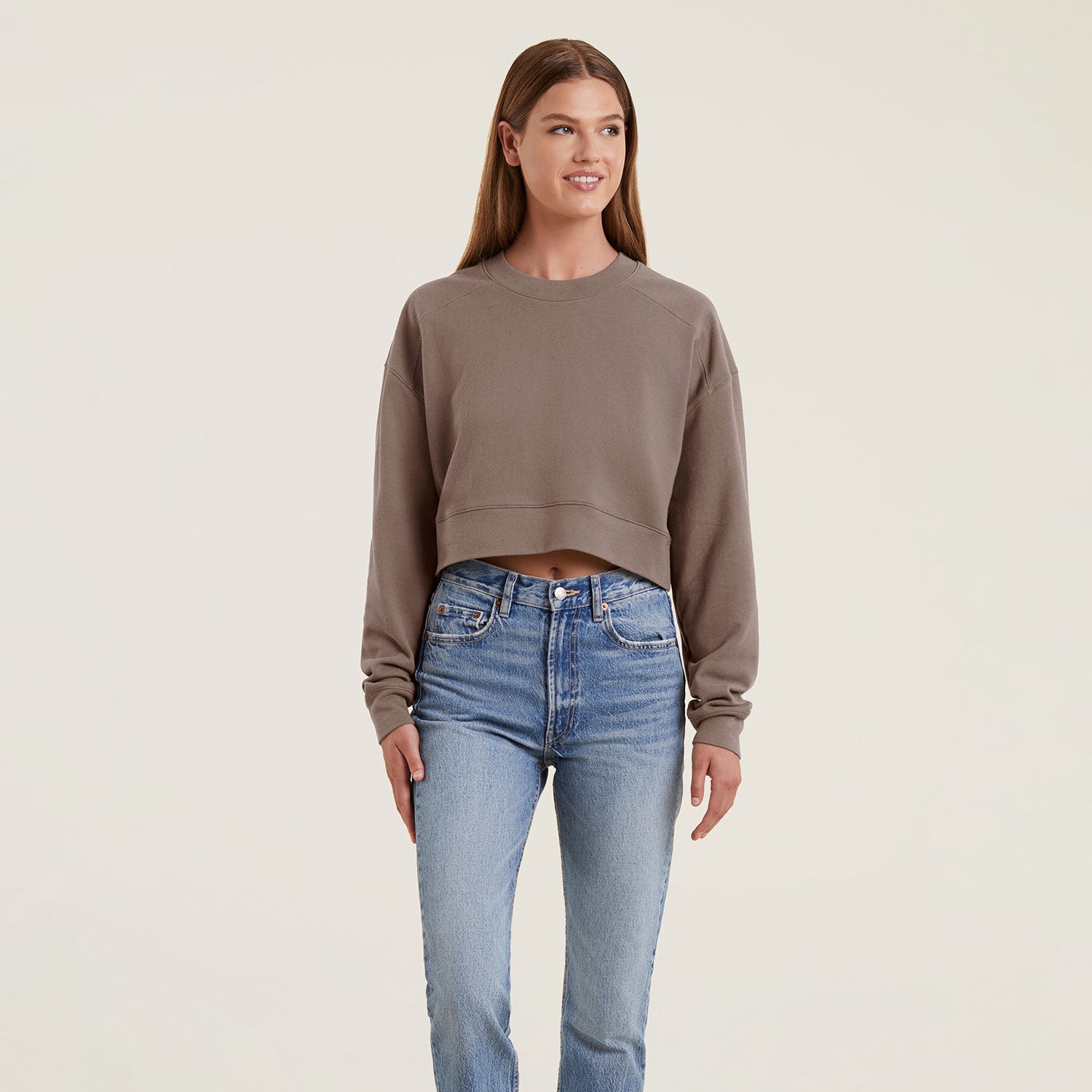 Crop boyfriend crewneck sweatshirt sales