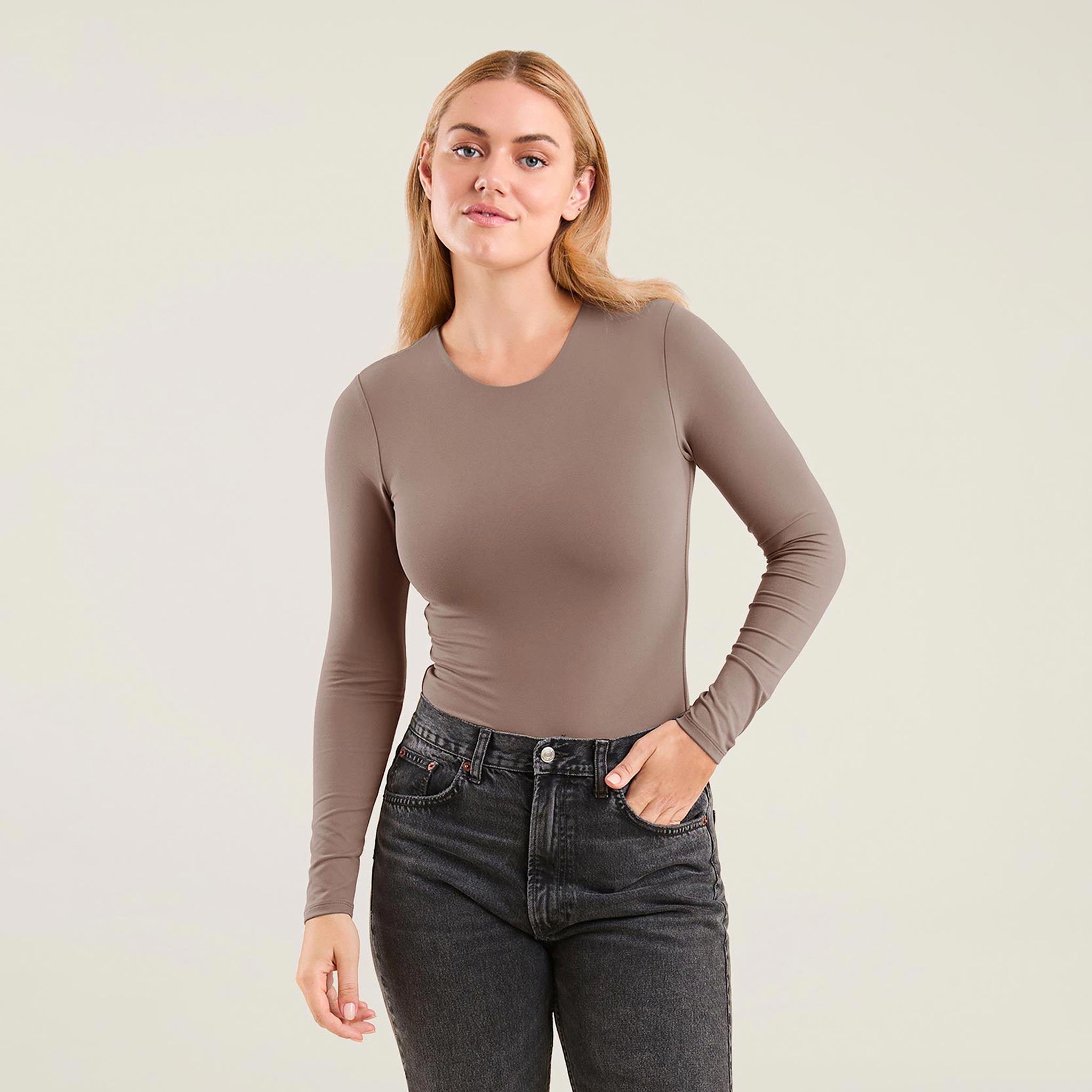 Long Sleeve Crewneck Bodysuit | Mocha