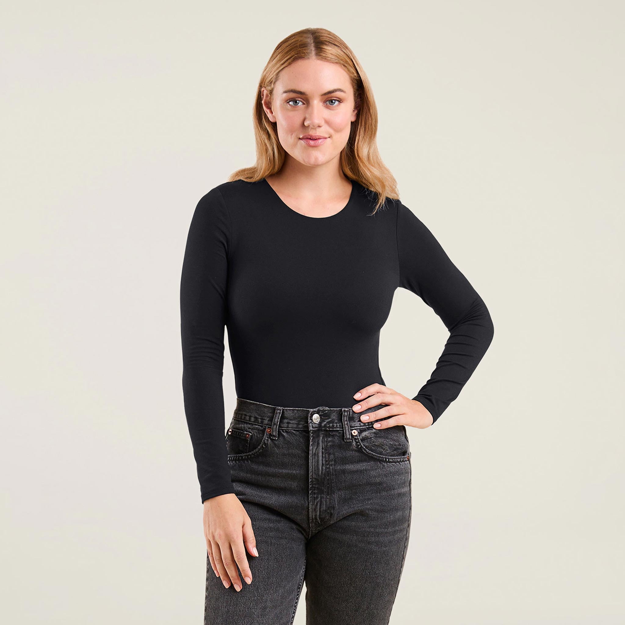 Long Sleeve Crewneck Bodysuit | Black