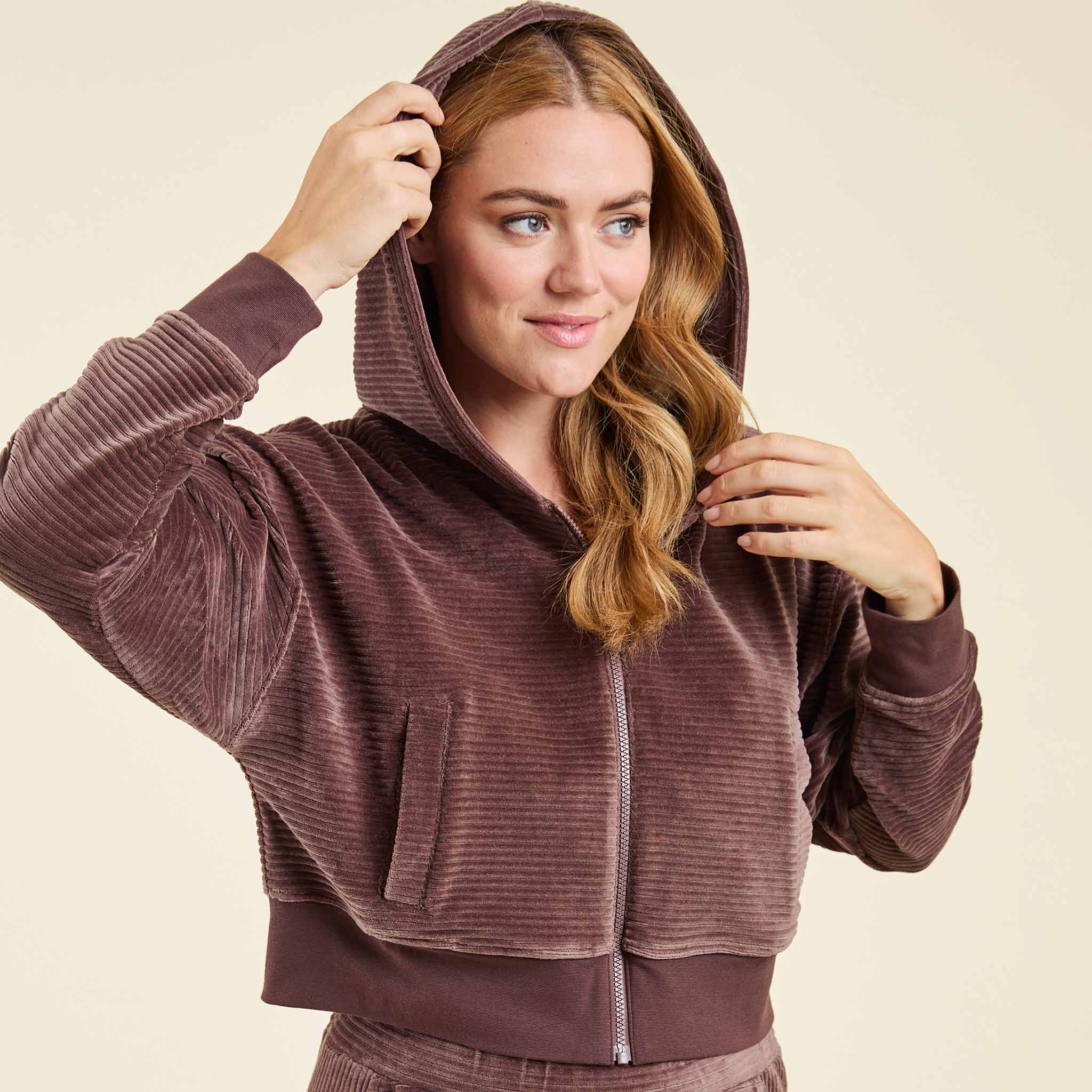 Textured Zip Hoodie Coffee