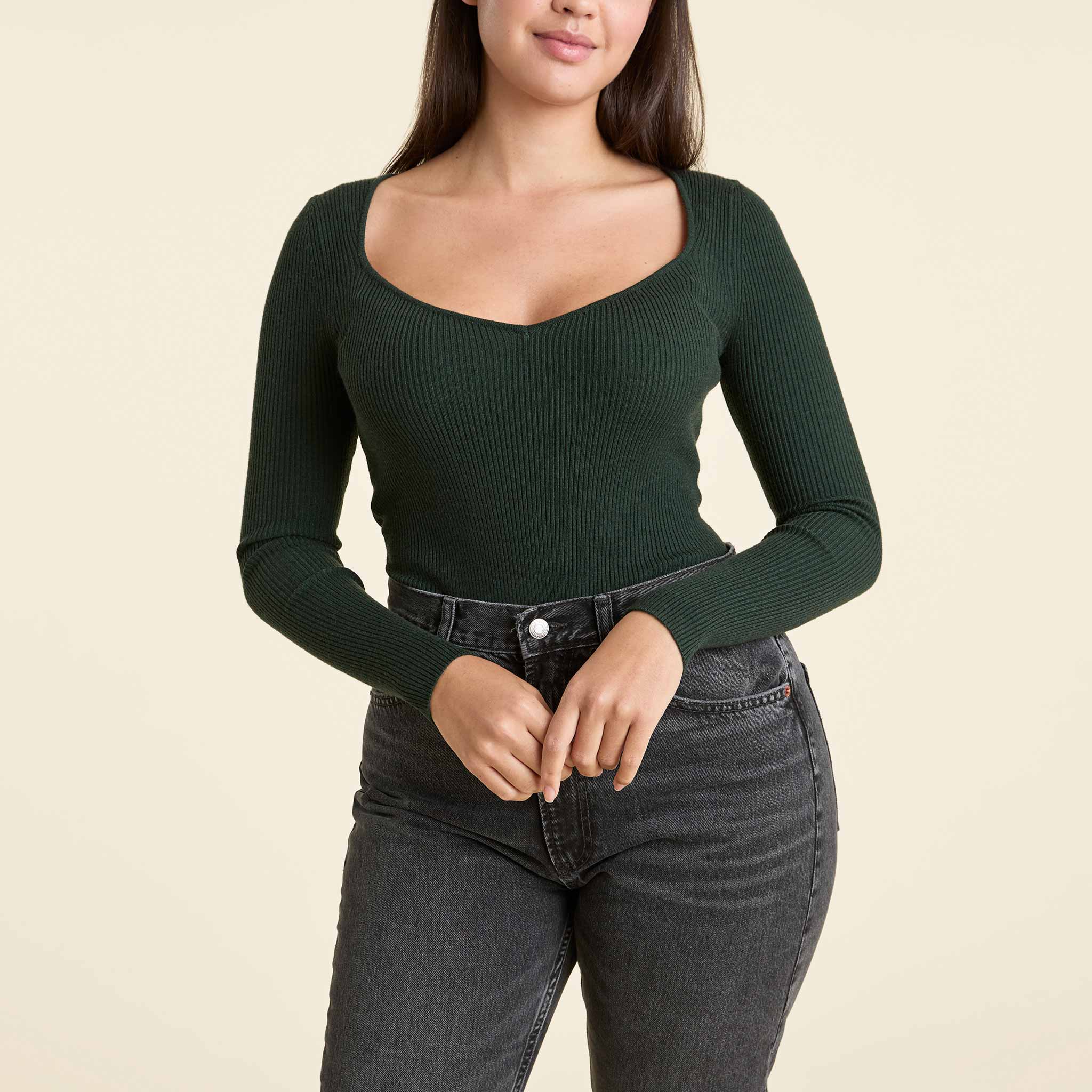 Women's Long-Sleeve Sweetheart Sweater Bodysuit