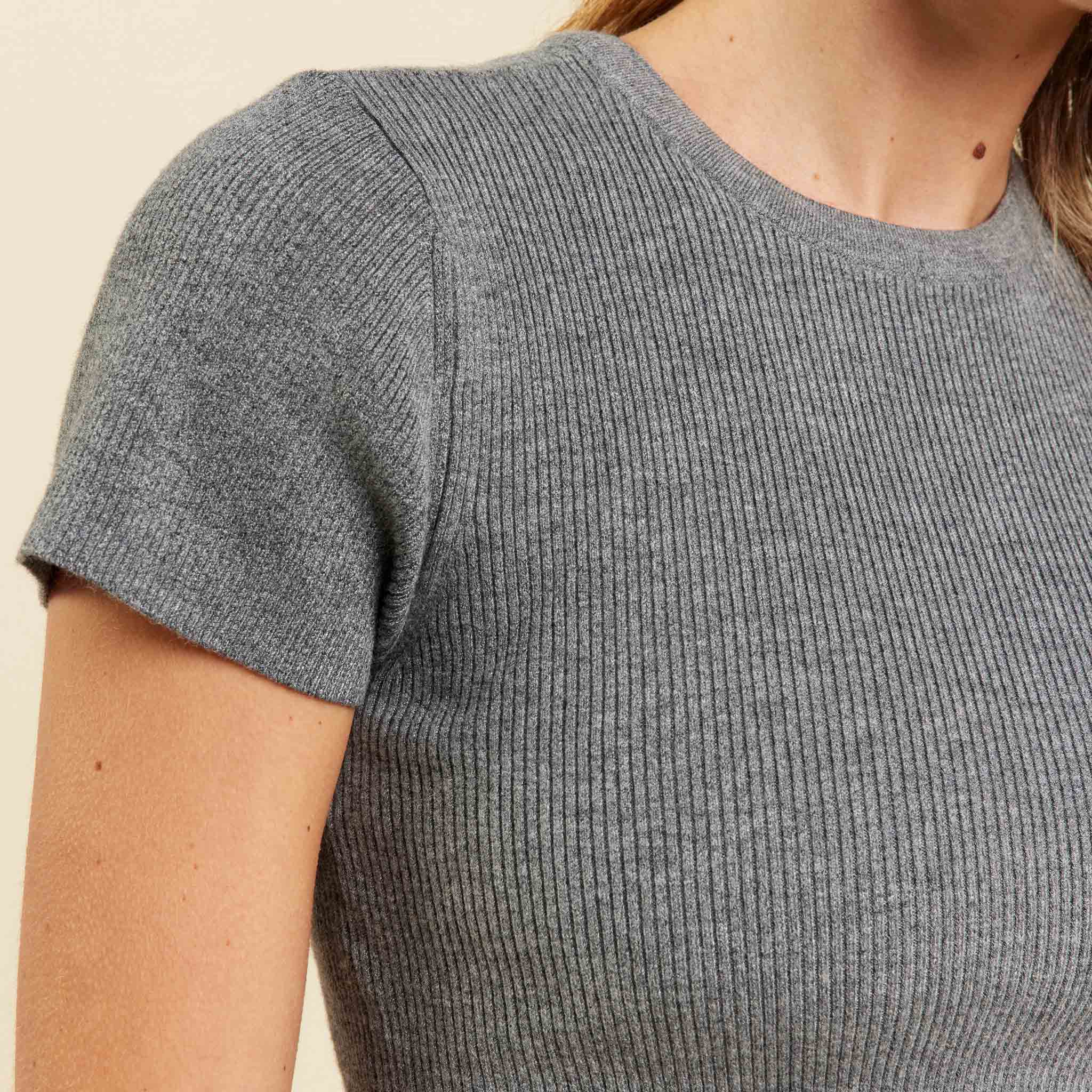 Ribbed Sweater Baby Tee | Charcoal