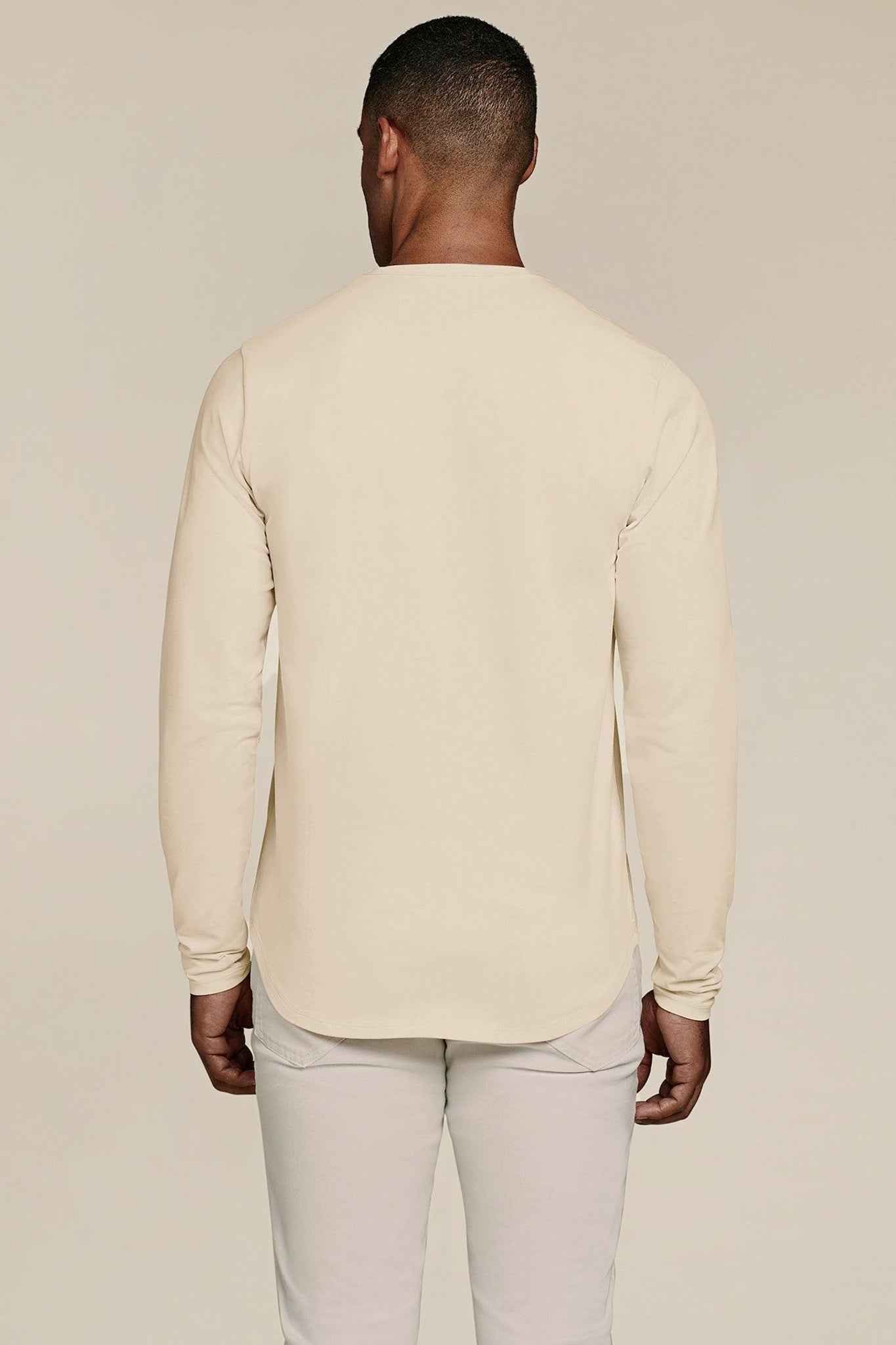 Men's Long Sleeve Curved Hem T-Shirt | Bone