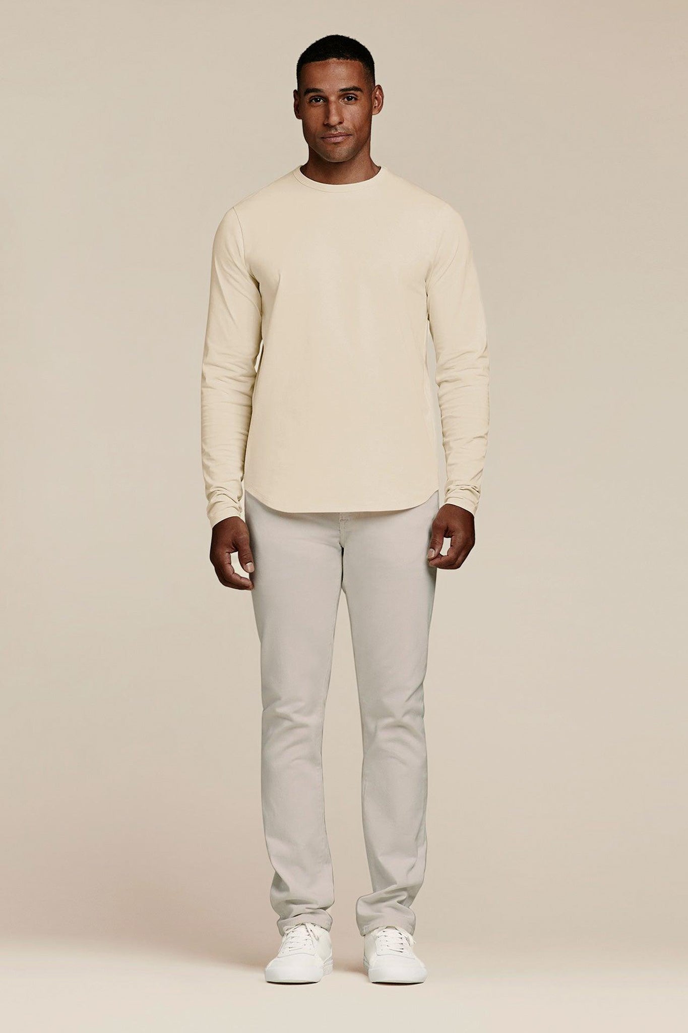 Men's Long Sleeve Curved Hem T-Shirt | Bone