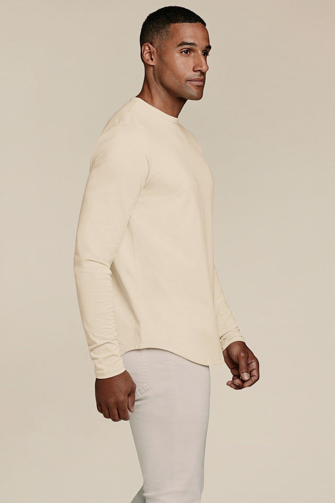 Men's Long Sleeve Curved Hem T-Shirt | Bone