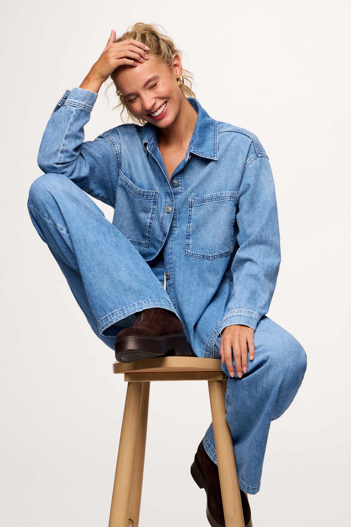 Color:Denim | nuuds The Weekend Set women’s lounge set matching sets women cotton lounge set tops for women