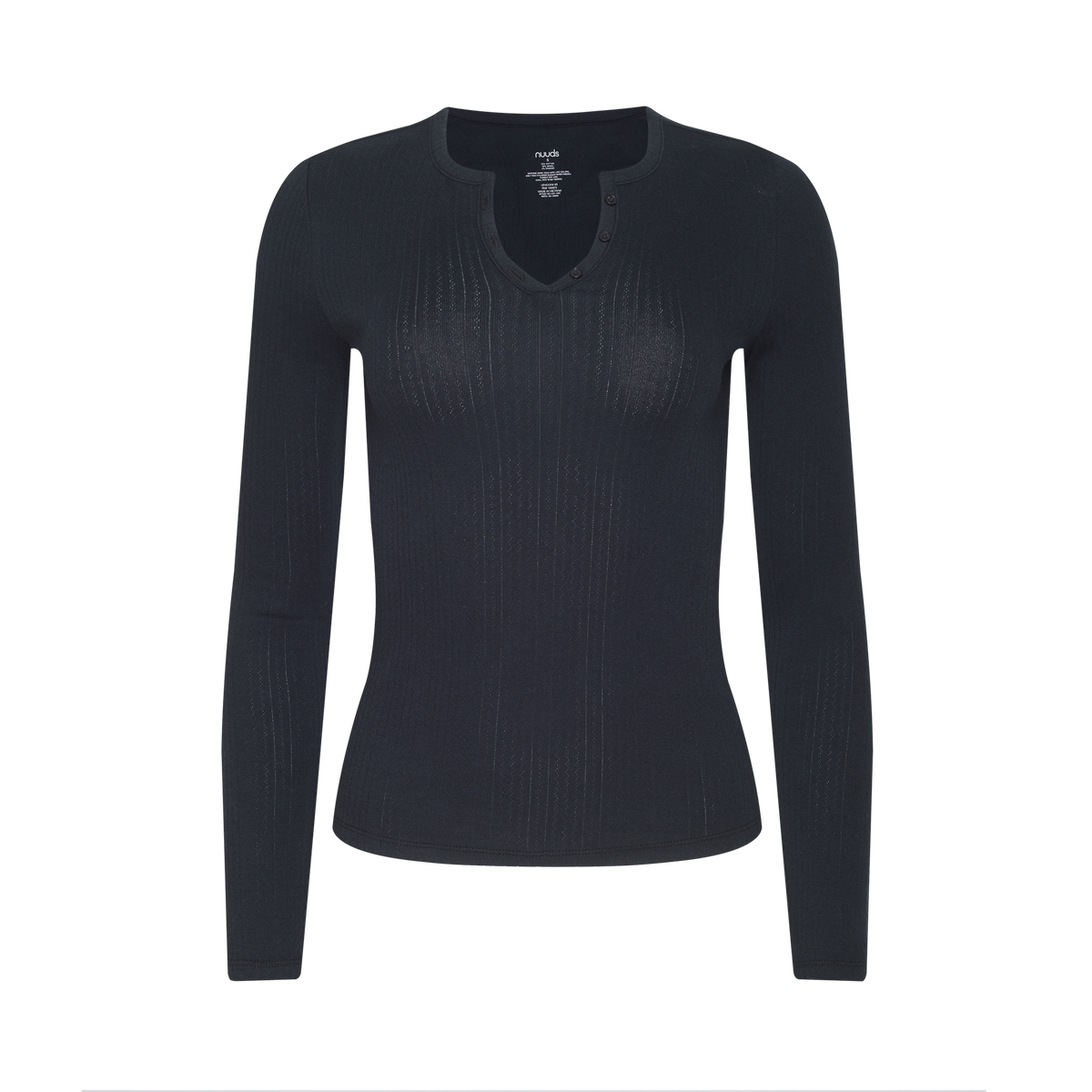 Color:Black | Pointelle Long Sleeve Henley