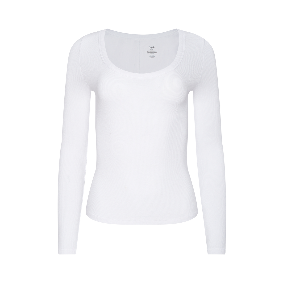 Color:White | Slinky Rib Scoop Neck Long Sleeve Shirt