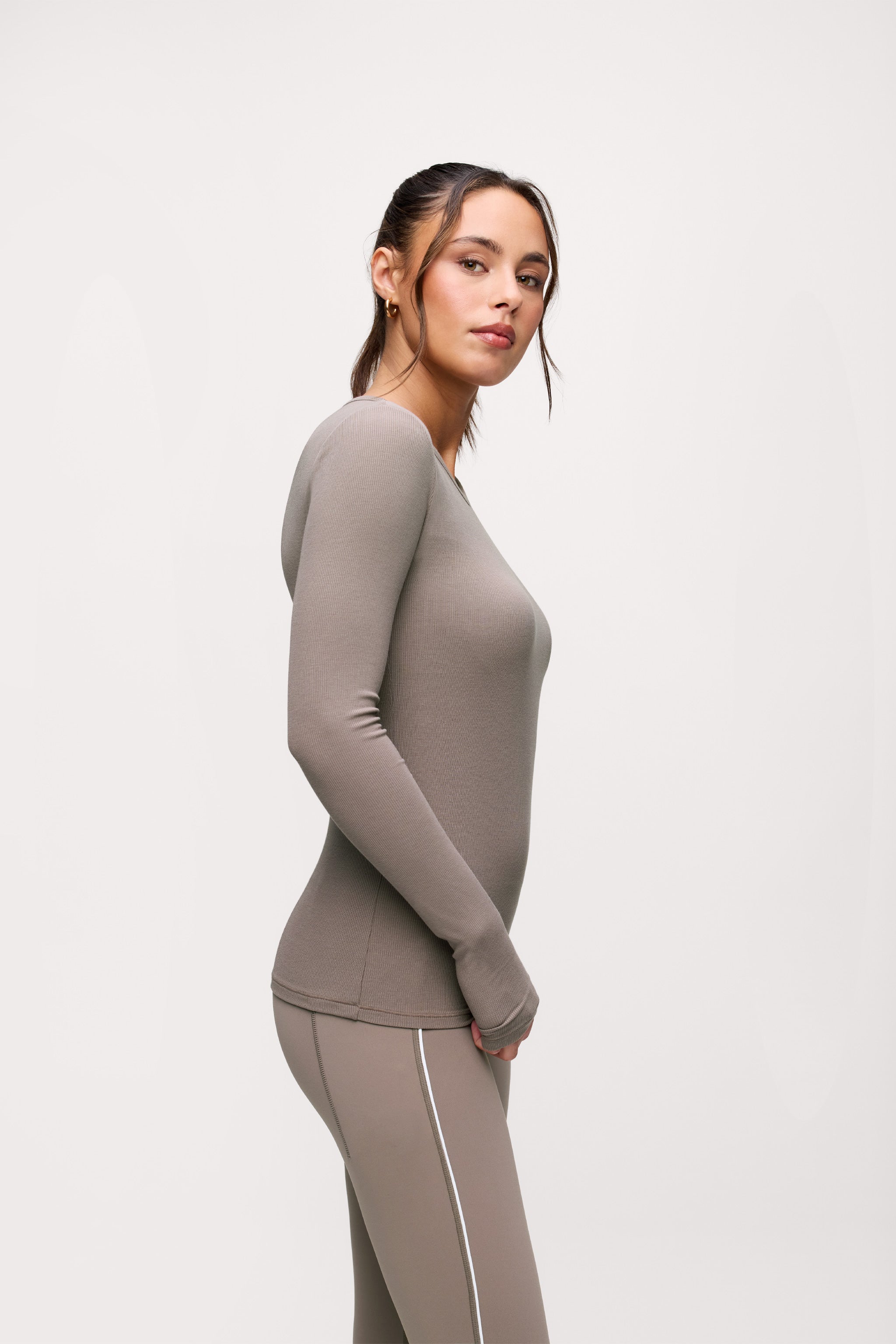 Sporty Rib Bra Long Sleeve | Cocoa