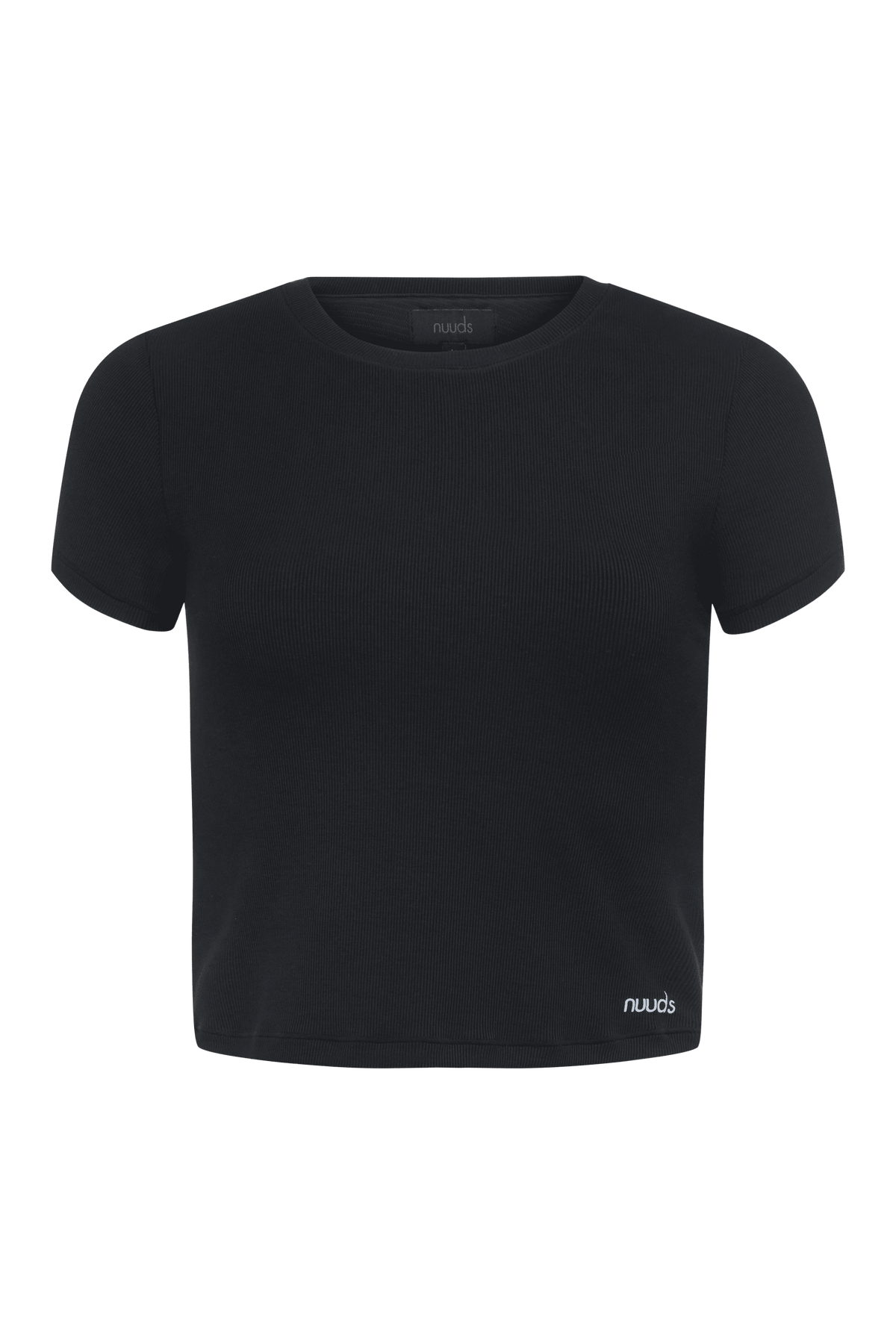 Color:Black | nuuds sporty rib bra tee – ribbed shirt built in bra tops short sleeve t-shirts for women