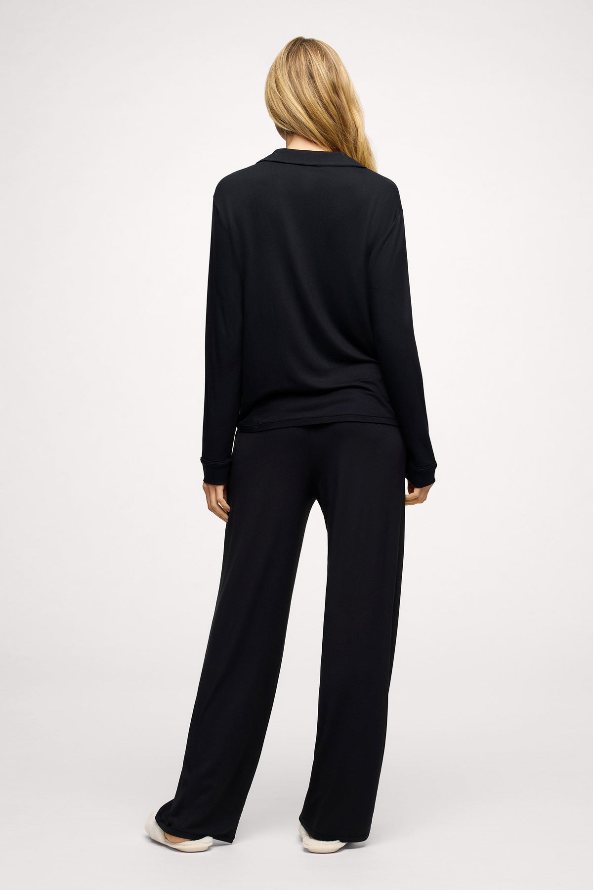Color:Black | Long Sleeve Button-Up Pajama Shirt