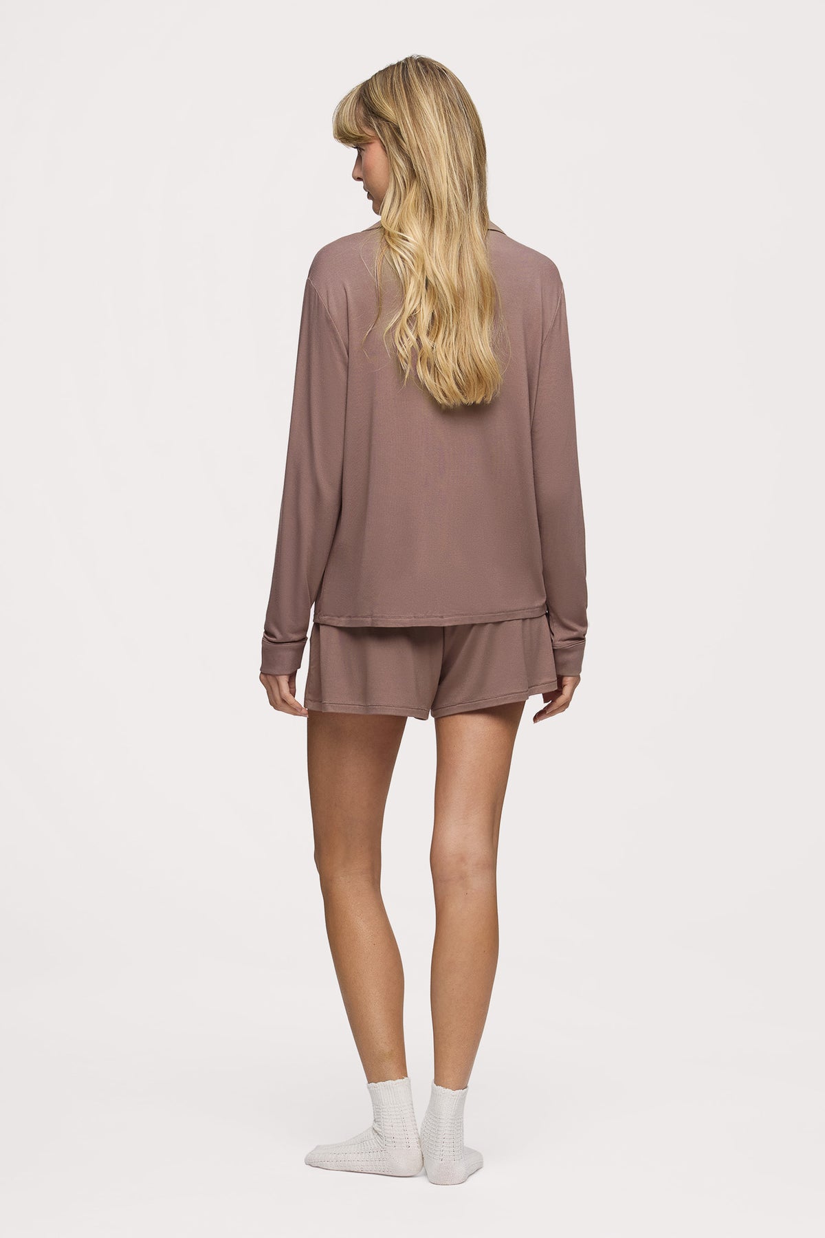 Color:Cocoa | Long Sleeve Button-Up Pajama Shirt
