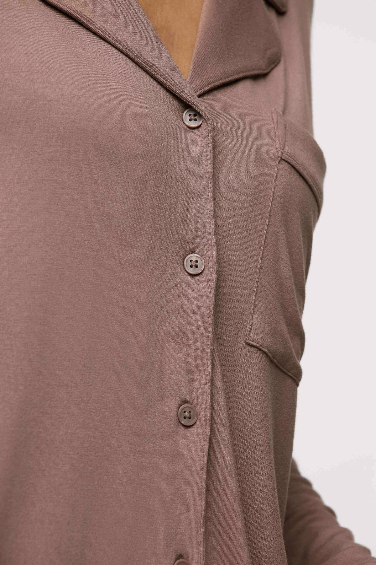 Color:Cocoa | Long Sleeve Button-Up Pajama Shirt