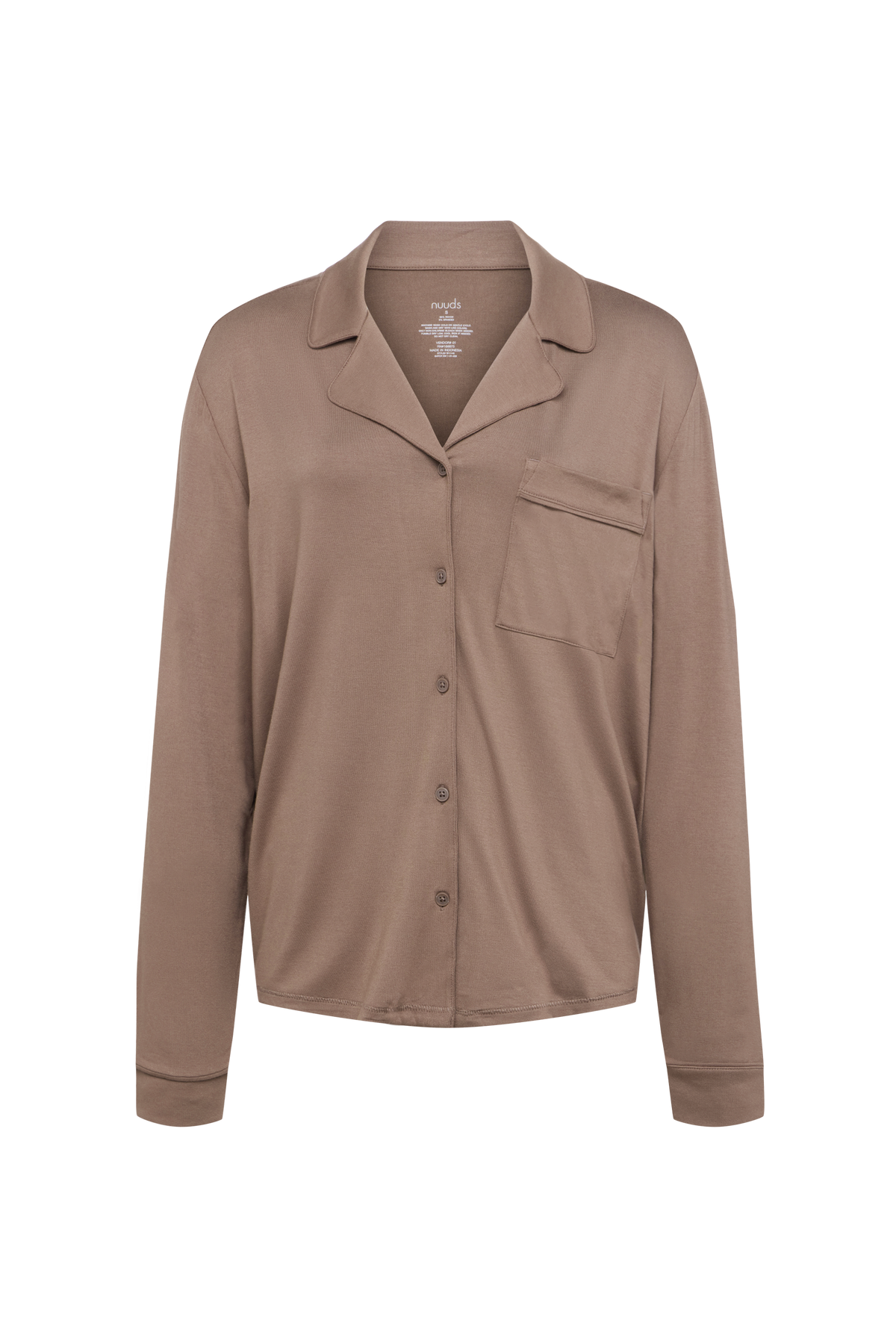 Color:Cocoa | Long Sleeve Button-Up Pajama Shirt