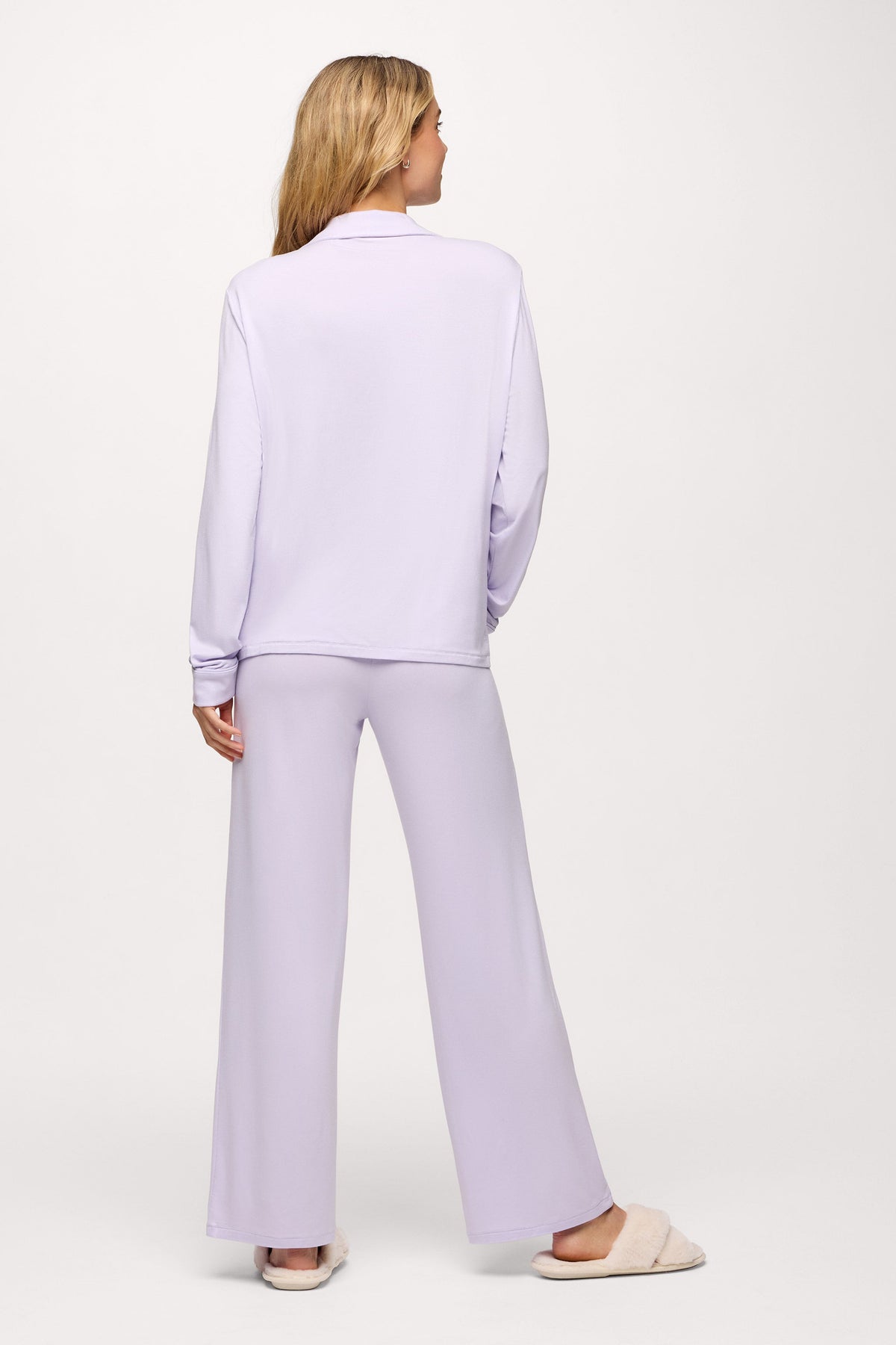 Color:Lilac | Long Sleeve Button-Up Pajama Shirt